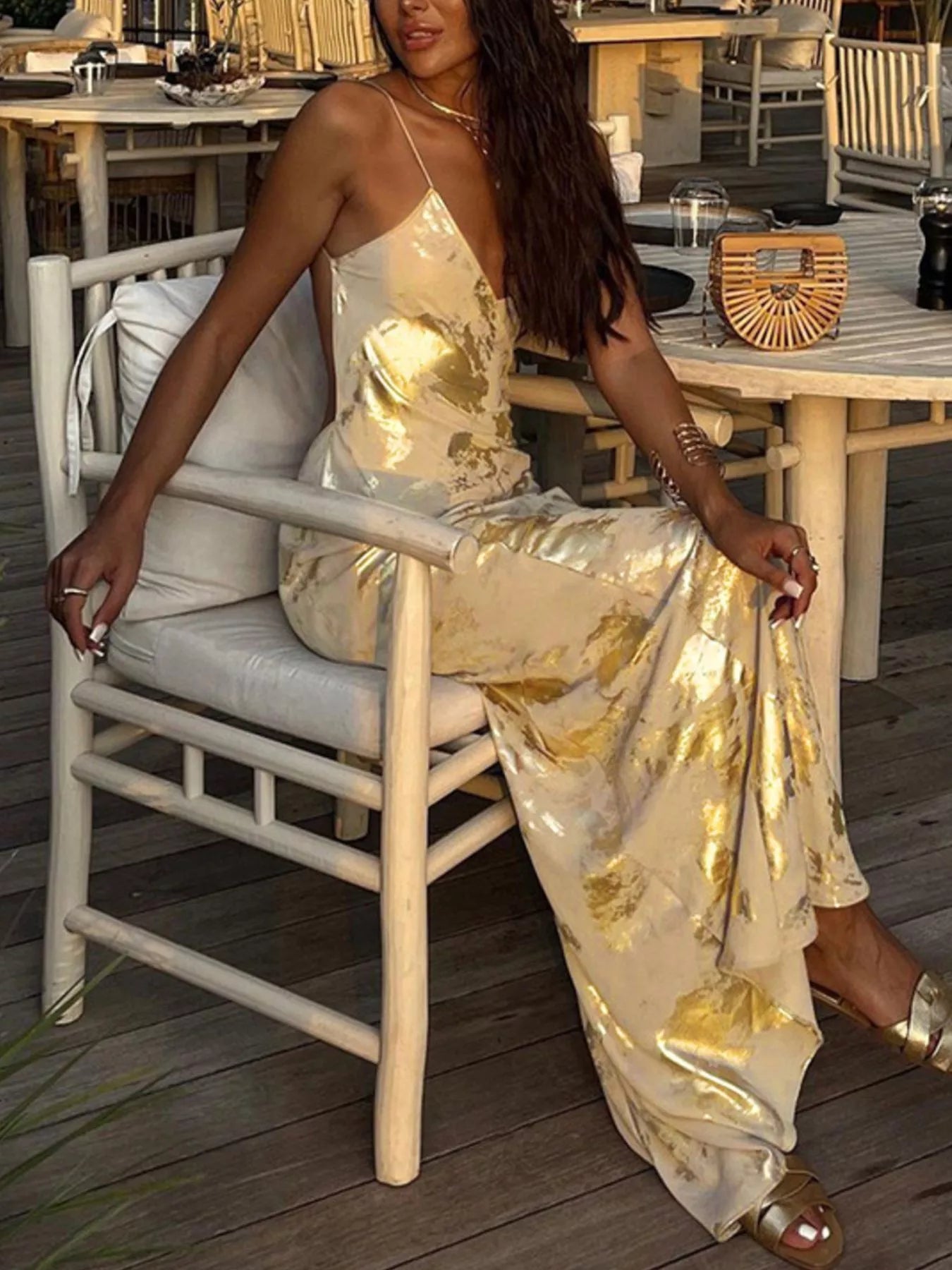 Backless V-Neck Maxi Dress