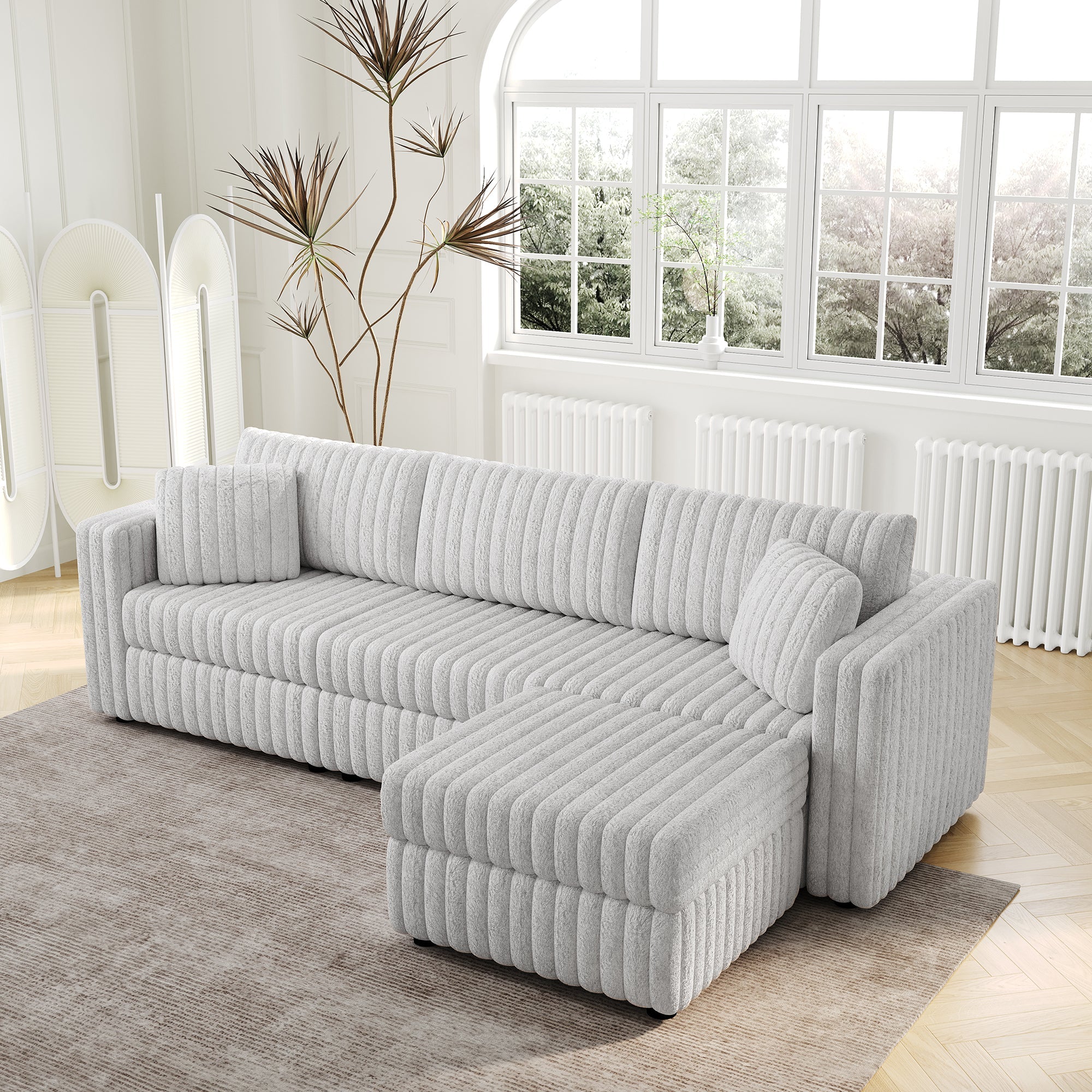 Light Gray Soft 3-Person Sofa with Ottoman