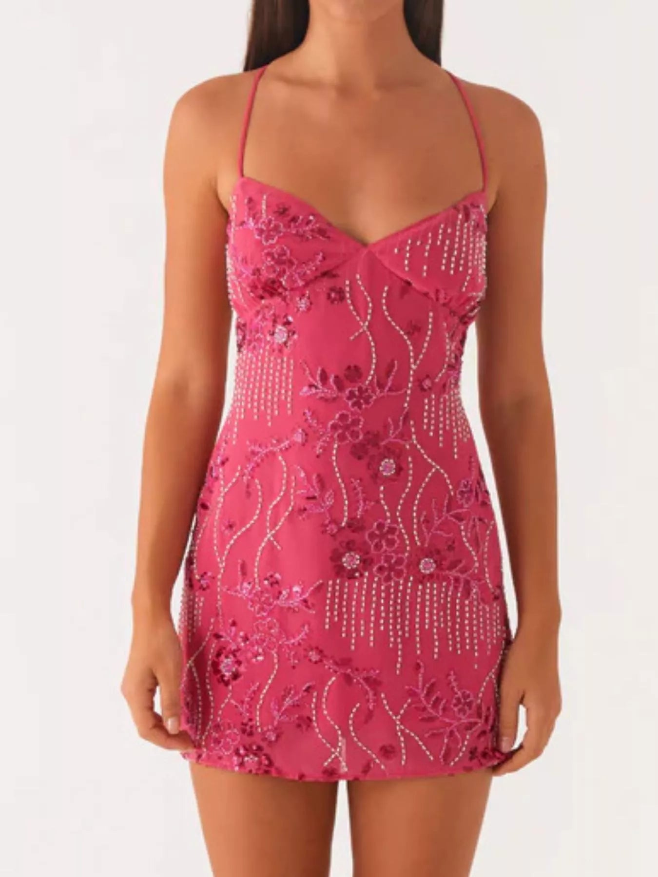 Beaded Floral Mini Dress