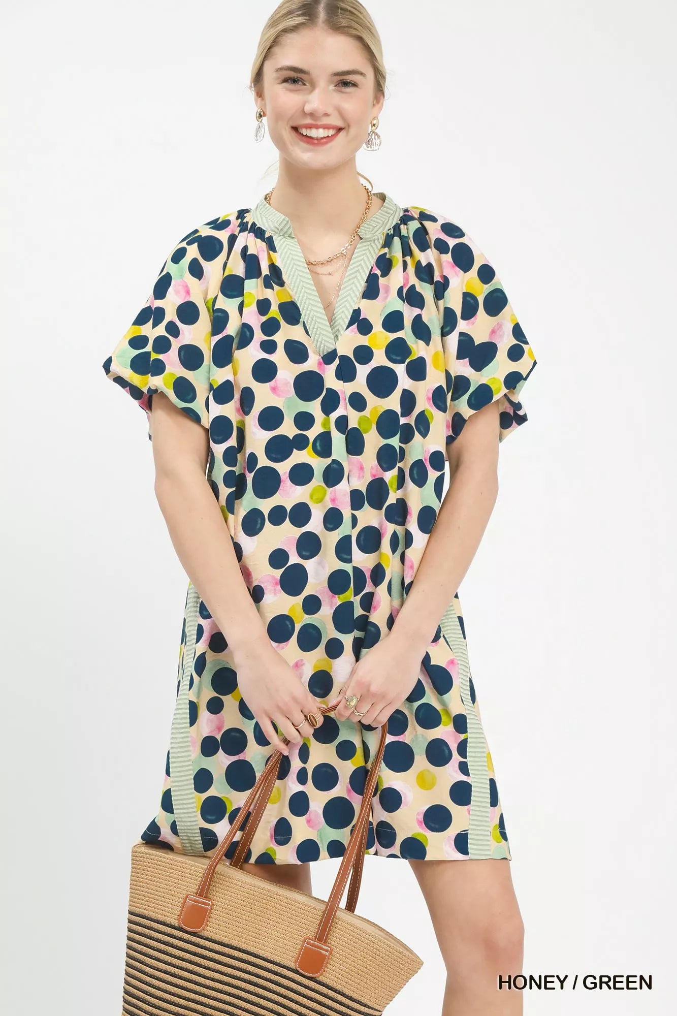 Umgee Polka Dot Print Tunic Dress