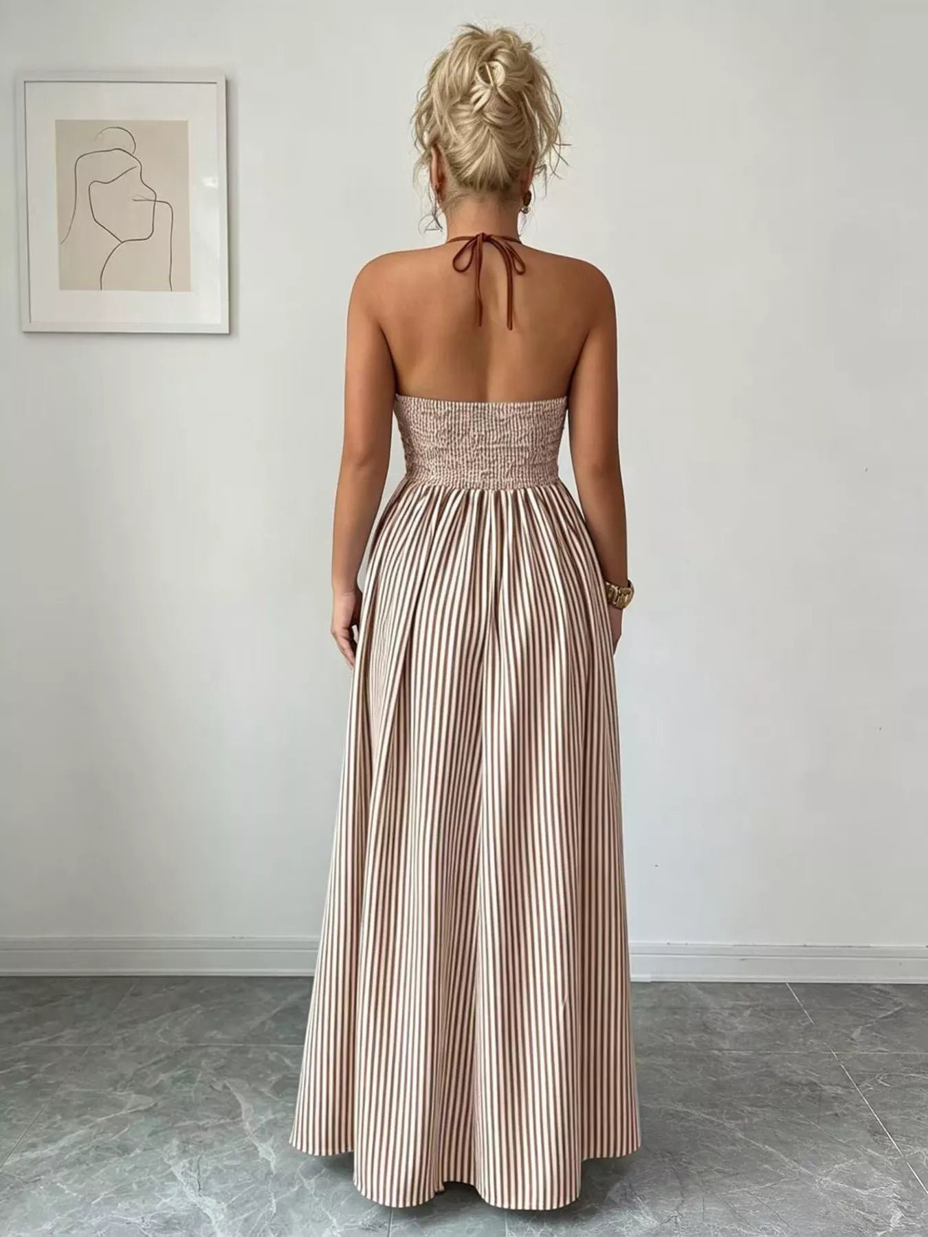 Striped Halter Neck Maxi Dress