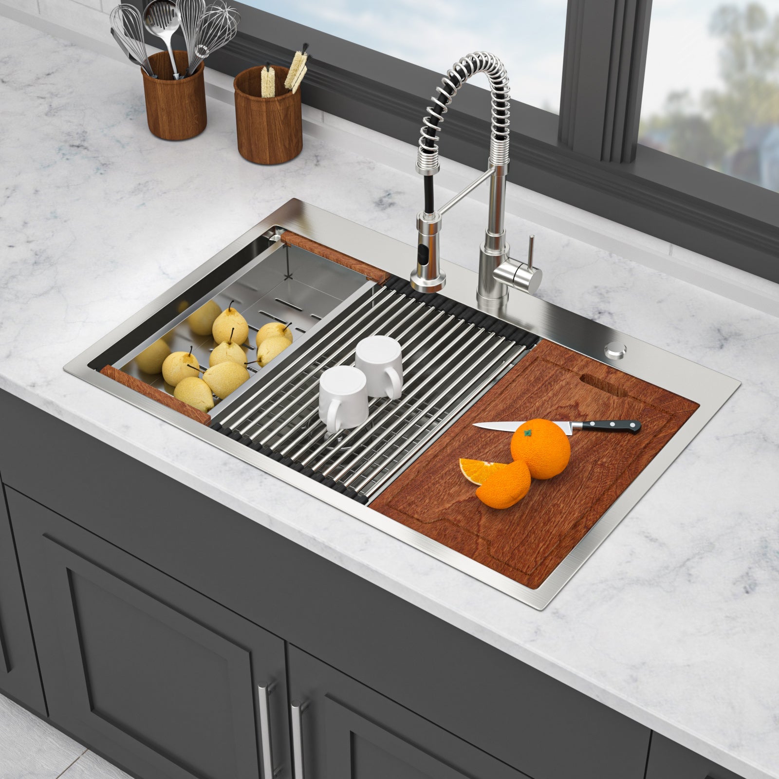 Topmount Drop-In Kitchen Sink - 33"x22" Double Bowl