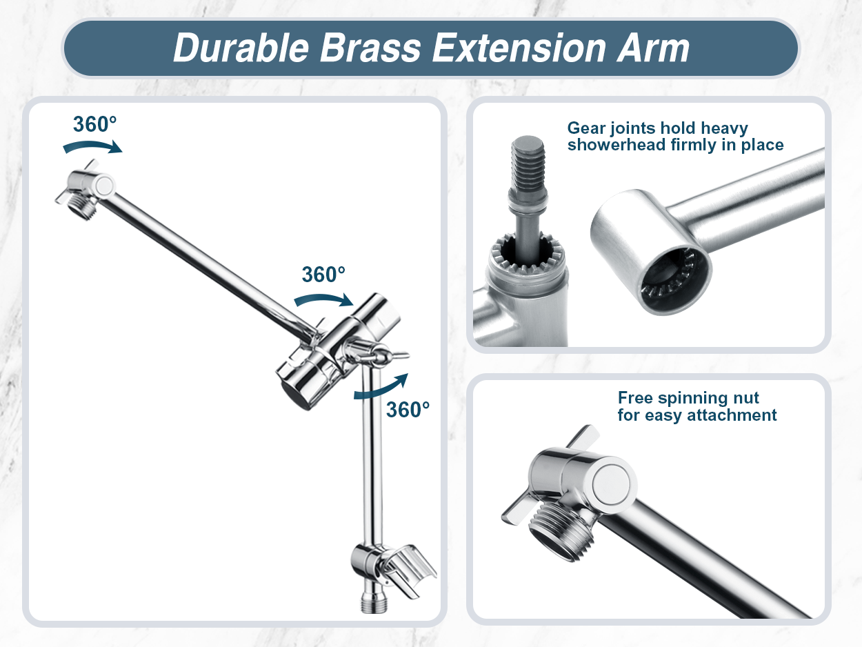 Dual Shower Head with Adjustable Extension Arm, 3-Way Diverter and Hose