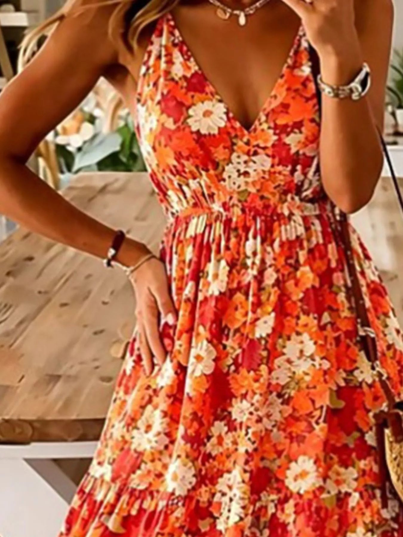 Floral Print Maxi Dress with Spaghetti Straps