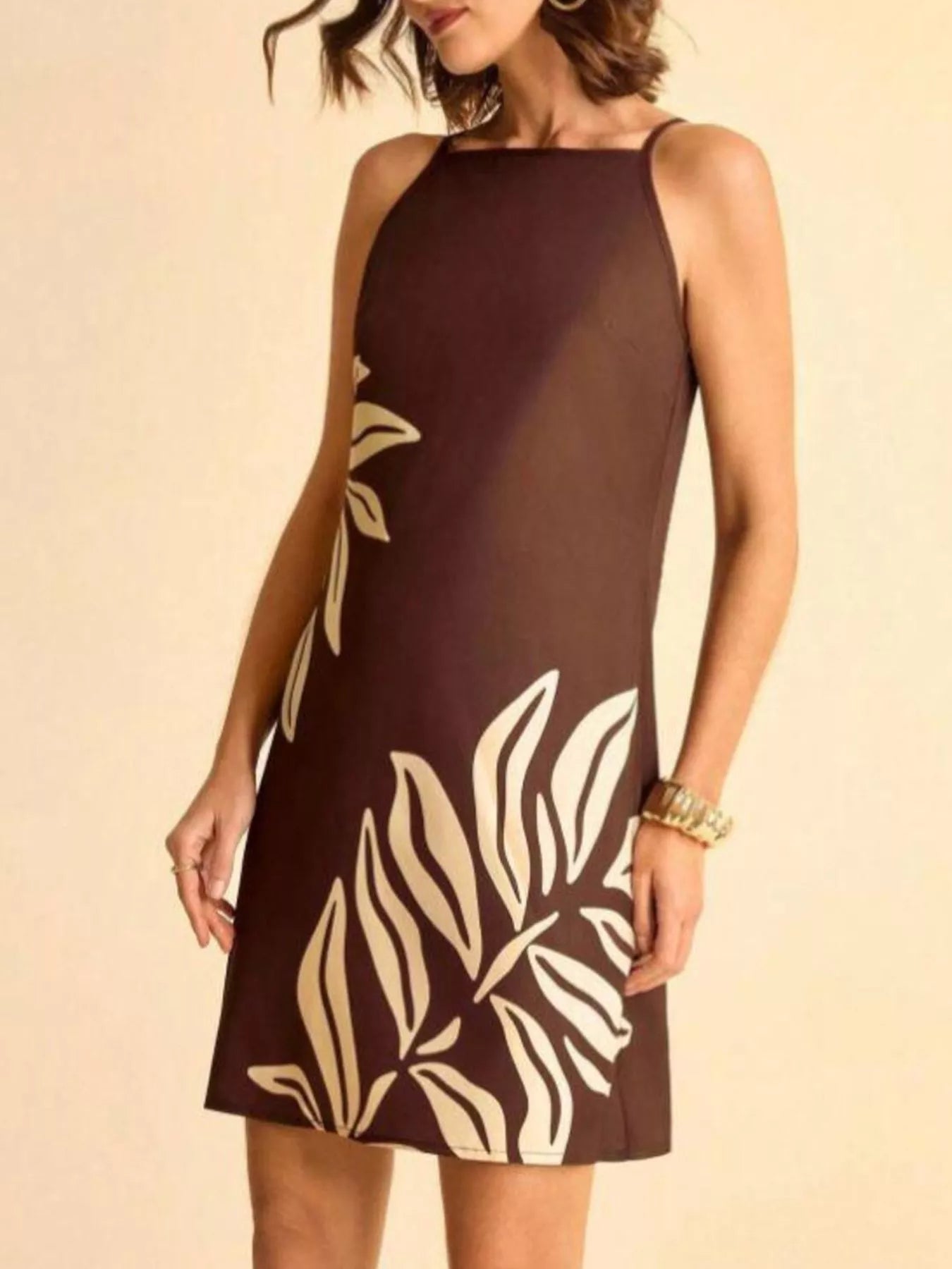 Tropical Print Sleeveless Mini Dress