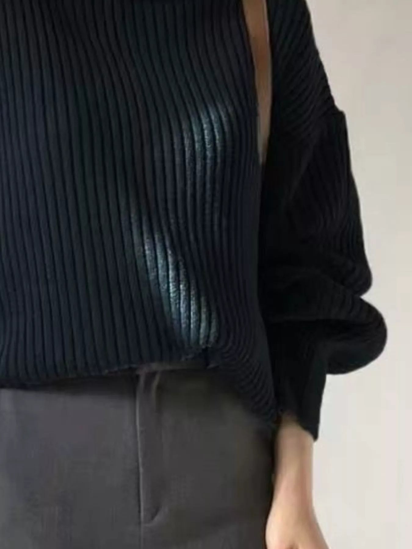 Oversized Turtleneck Ribbed Knit Sweater