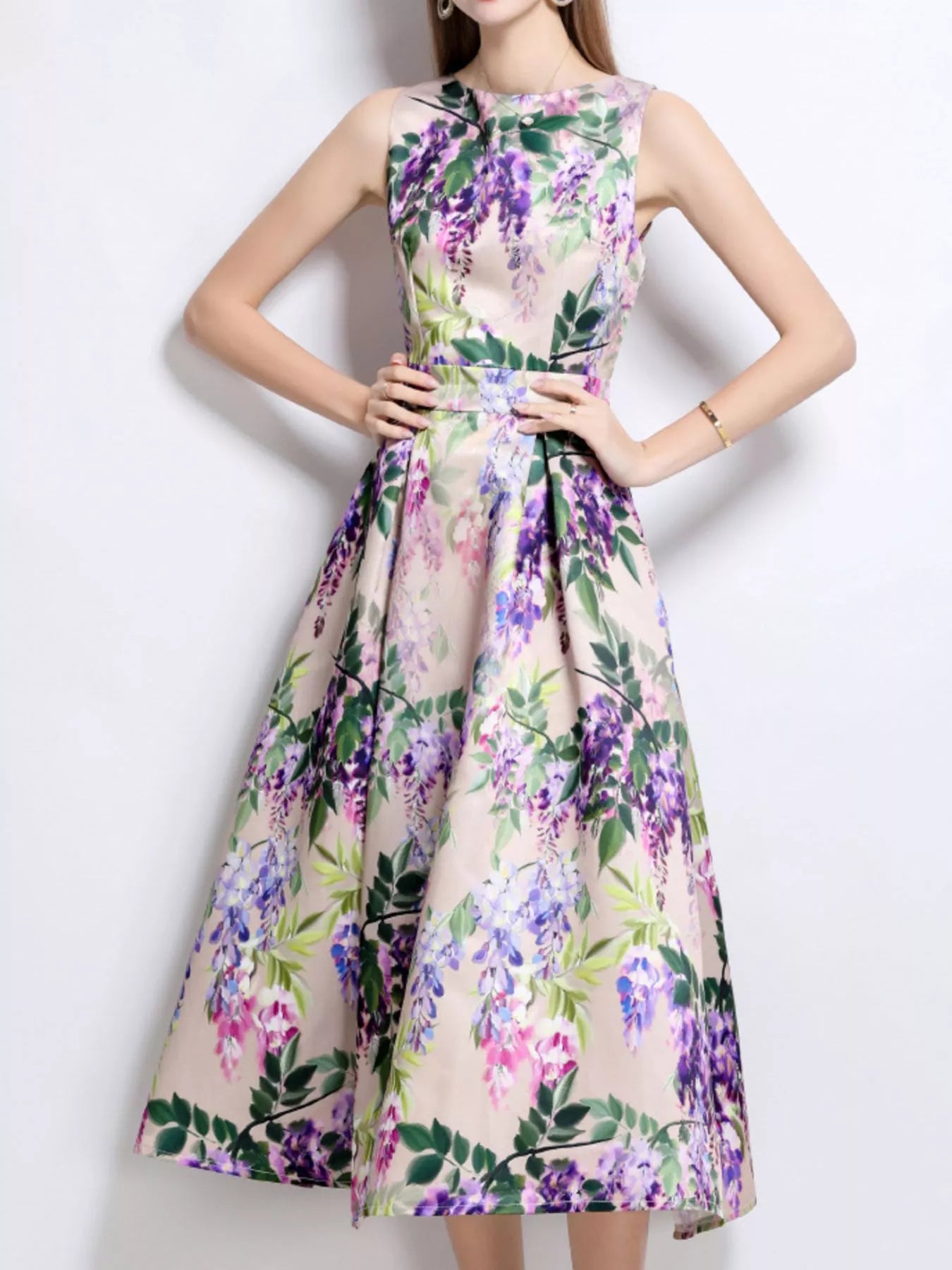 Floral Print Sleeveless Midi Dress