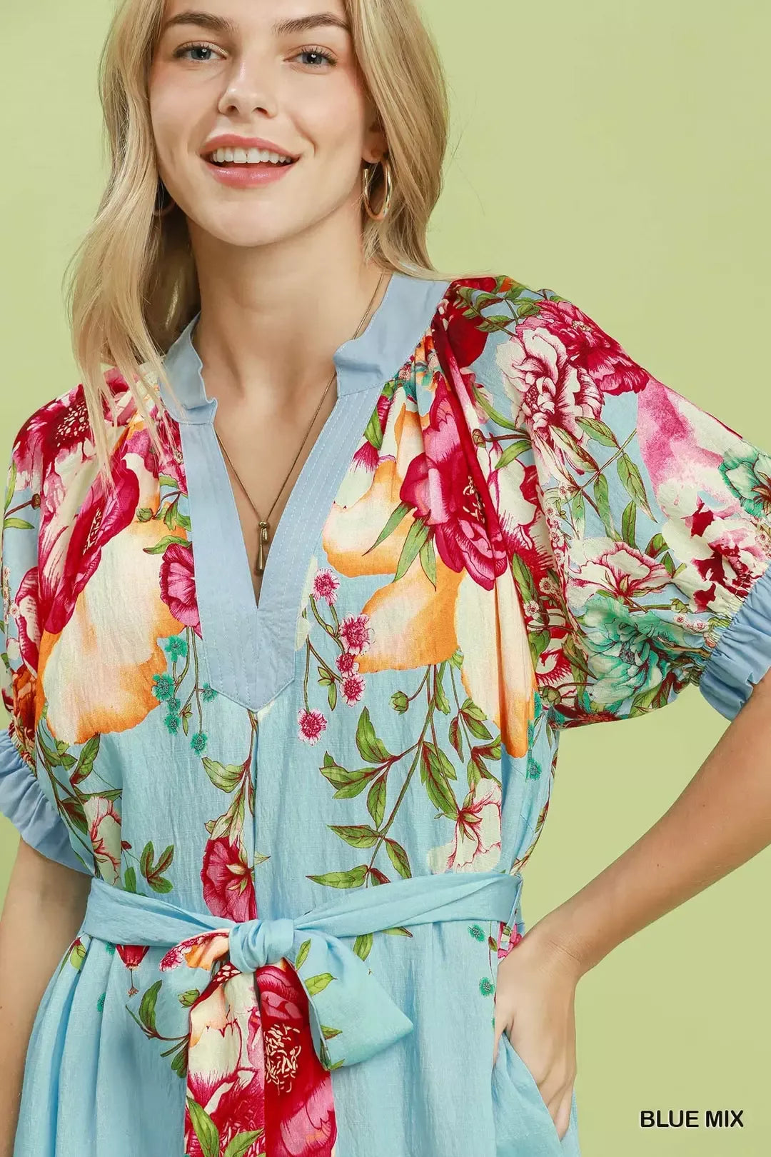 Umgee Mix Floral Border Print Midi Dress