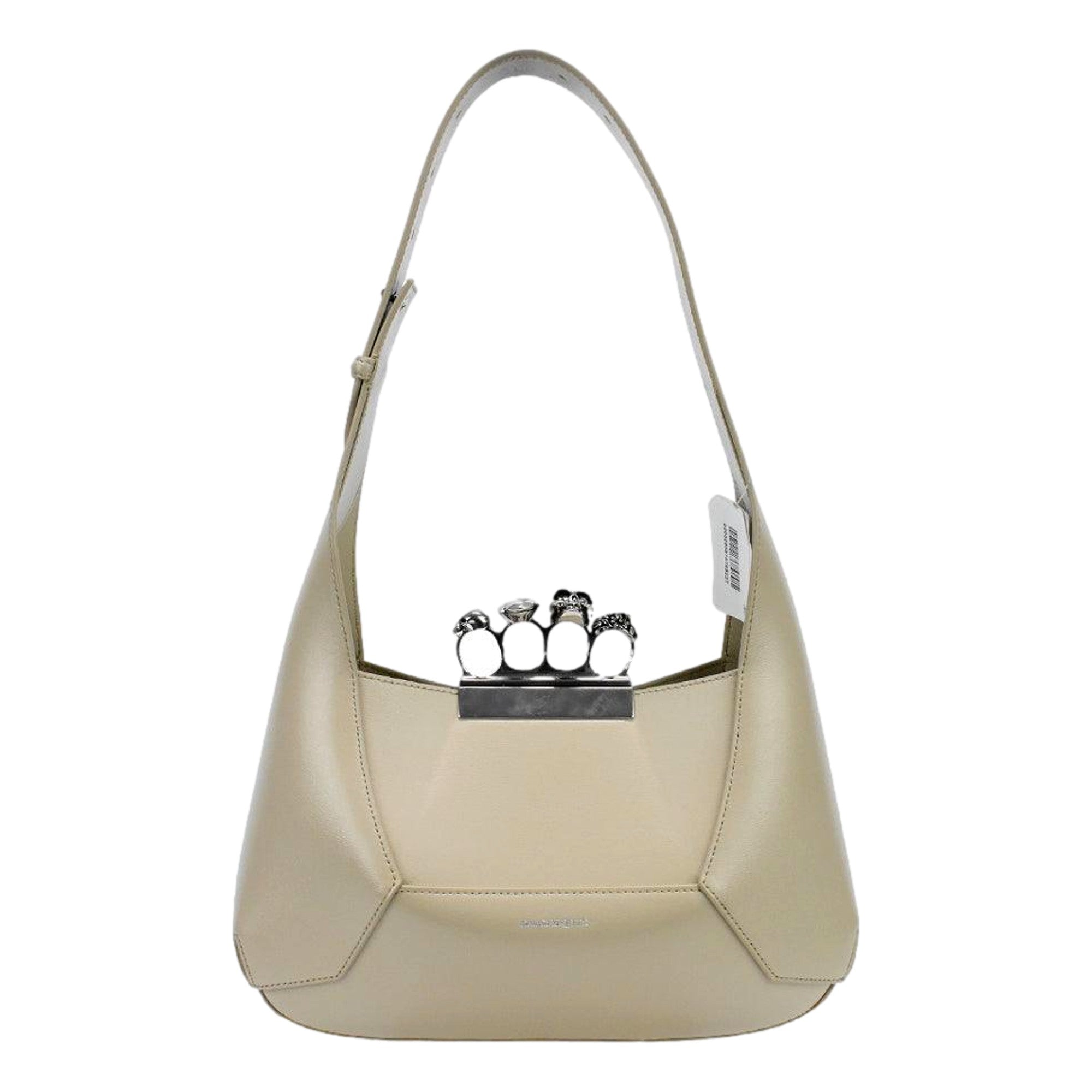 Alexander McQueen The Jewelled Leather Shoulder Bag Beige Skull Ring Handle