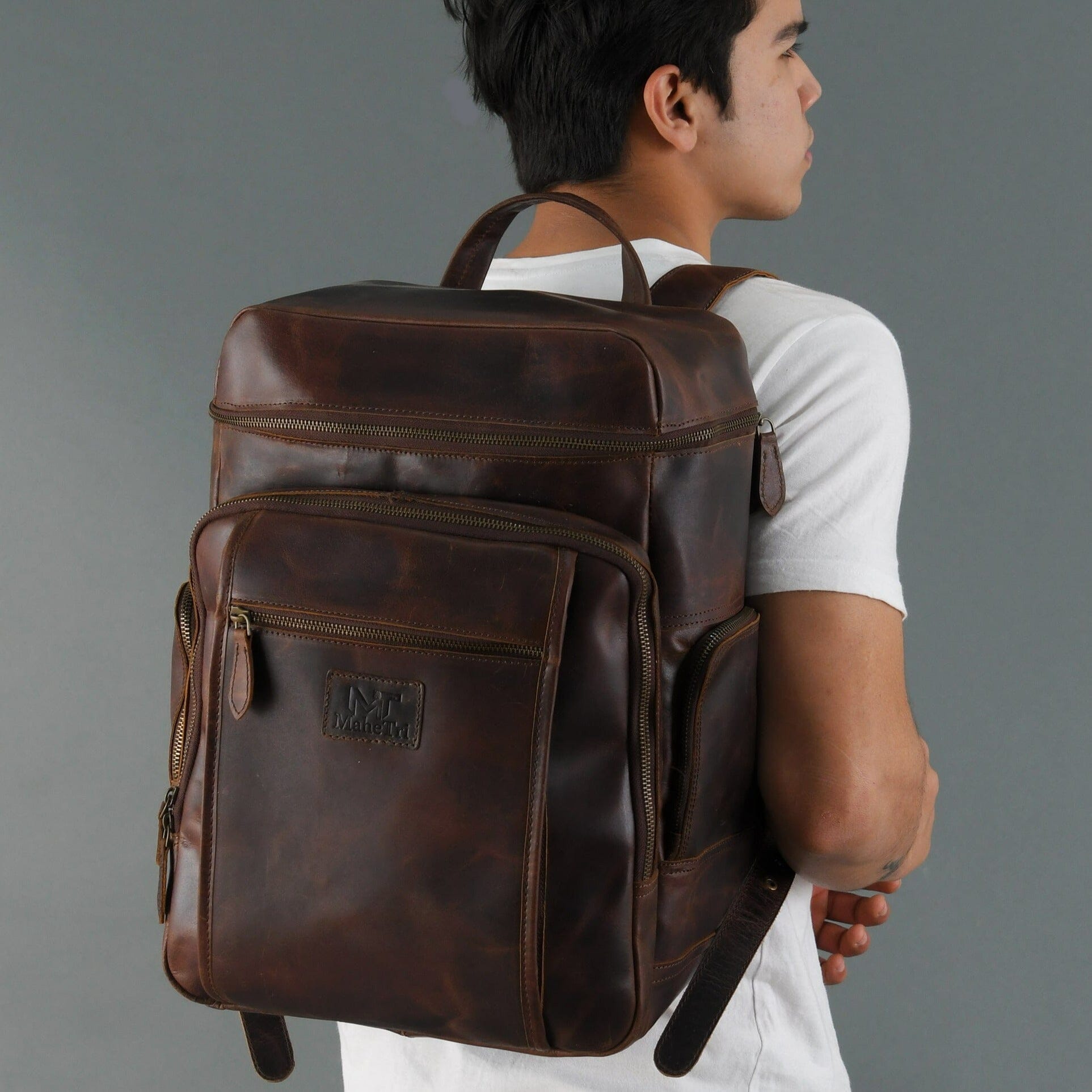 Alpha Brown Buffalo Leather Travel Backpack - Overture Gifts