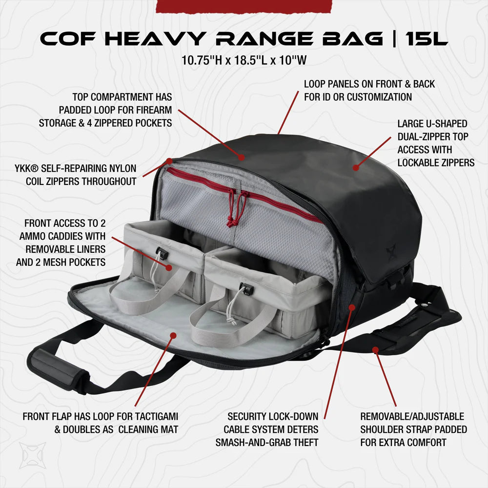 Vertx COF Heavy Range Bag - Integrated Security Cable - Fits 17" Handguns & 15L Capacity