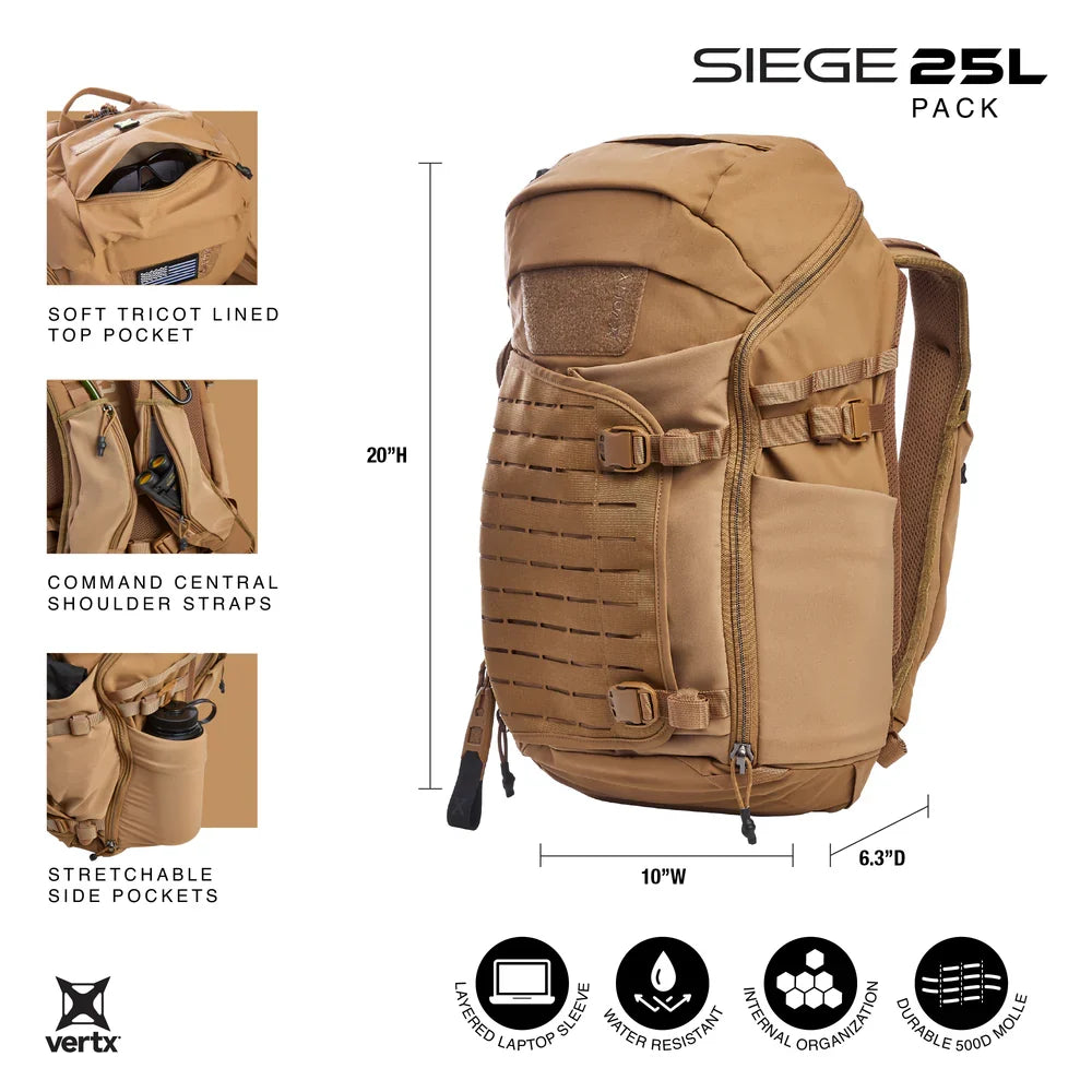Vertx Siege 25L - Rapid Access CCW & Expandable Helmet Storage - Mission-Ready