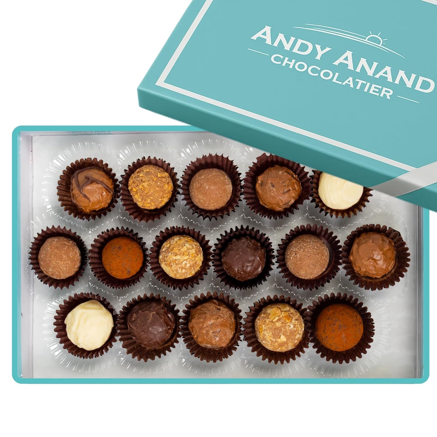 Andy Anand Assorted Belgian Chocolate Truffles Gift Box, 16 pc – Handmade Creamy Filled Gourmet Chocolates, Birthday & Holiday Gift Box - Overture Gifts