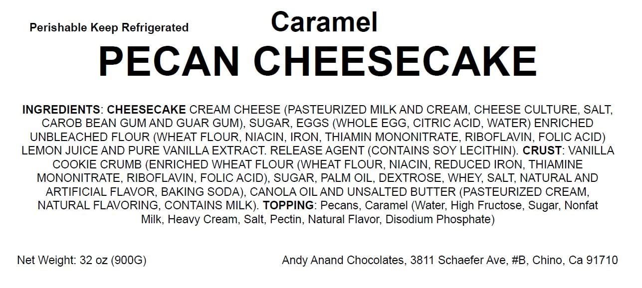 Andy Anand Caramel Pecan Cheesecake, 9-Inch, 2.8 lb – Freshly Baked, Real California Cream Cheese, No Preservatives, Birthday & Holiday Gift