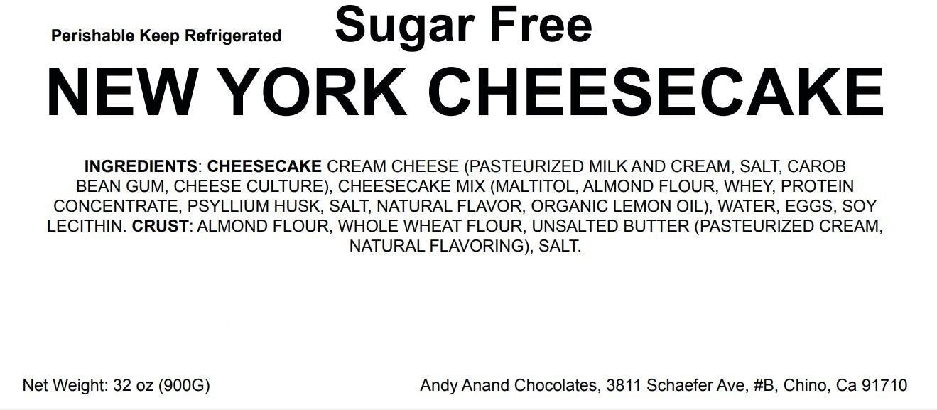 Andy Anand Sugar-Free New York Cheesecake, 9-Inch, 2 lb – Diabetic-Friendly, Low-Carb, No Preservatives, Real California Cream Cheese Gift