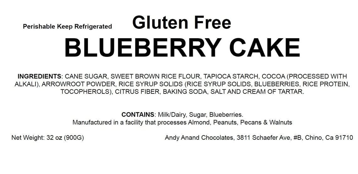 Andy Anand Gluten-Free Blueberry Cake, 9-Inch, 2.8 lb – Hand-Baked, Fresh Blueberries, All-Natural, No Preservatives, Birthday Gift Box