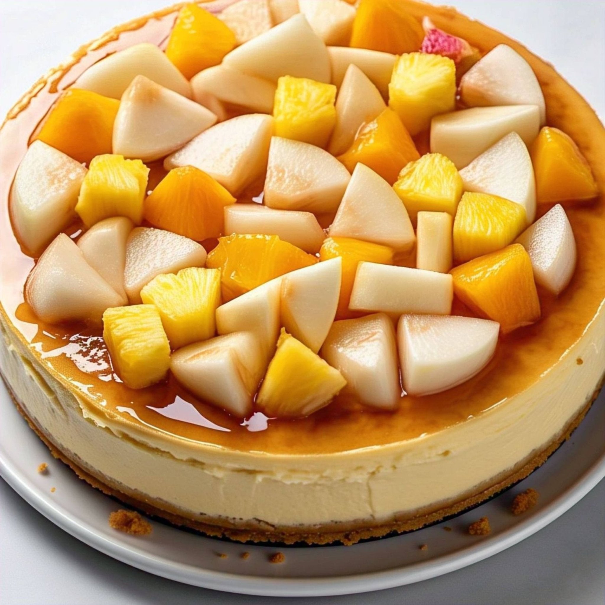Andy Anand Tropical Fruit Cheesecake, 9-Inch, 2 lb – Pineapple, Pears & Peach Glaze, NY-Style, Real California Cream Cheese Gift Box