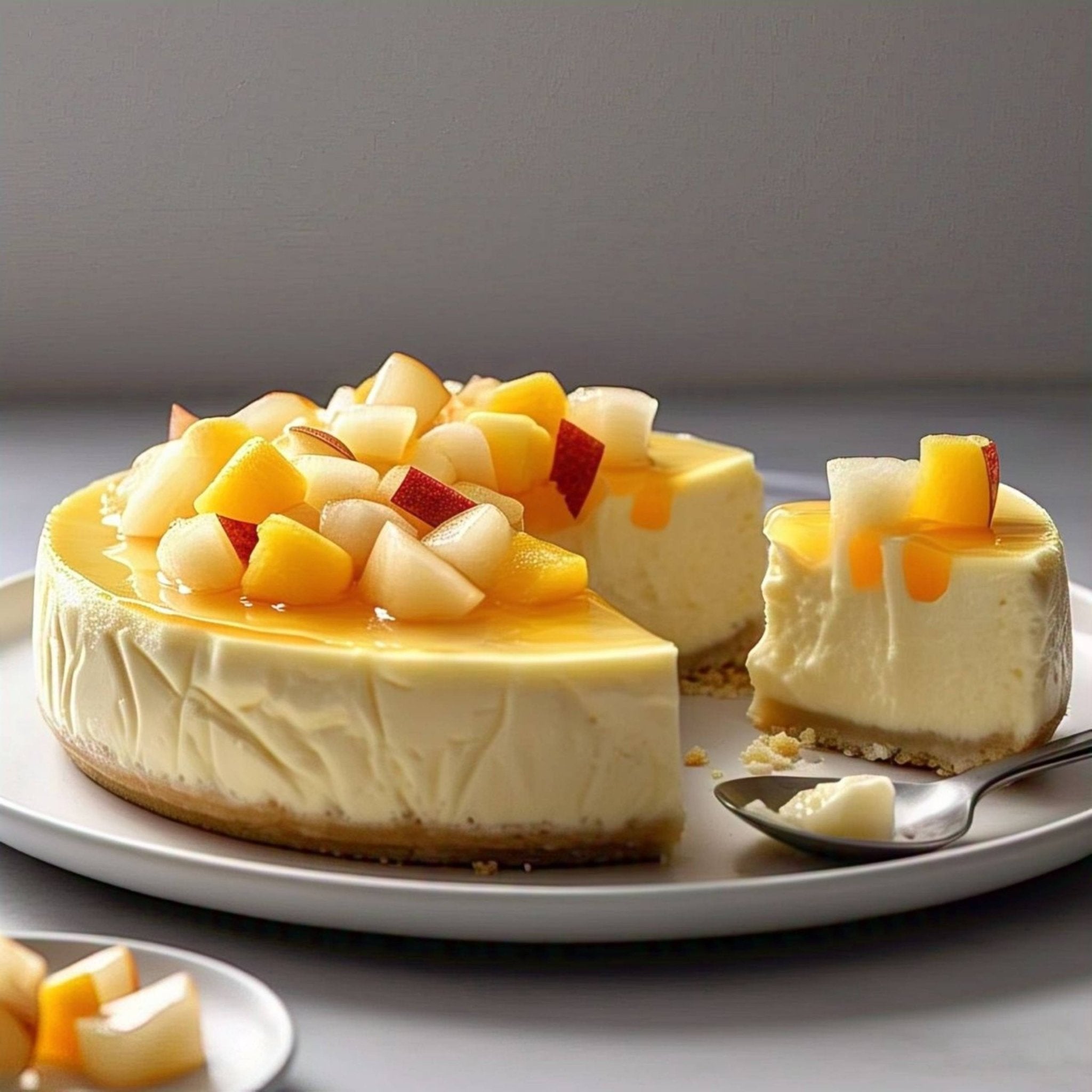 Andy Anand Tropical Fruit Cheesecake, 9-Inch, 2 lb – Pineapple, Pears & Peach Glaze, NY-Style, Real California Cream Cheese Gift Box