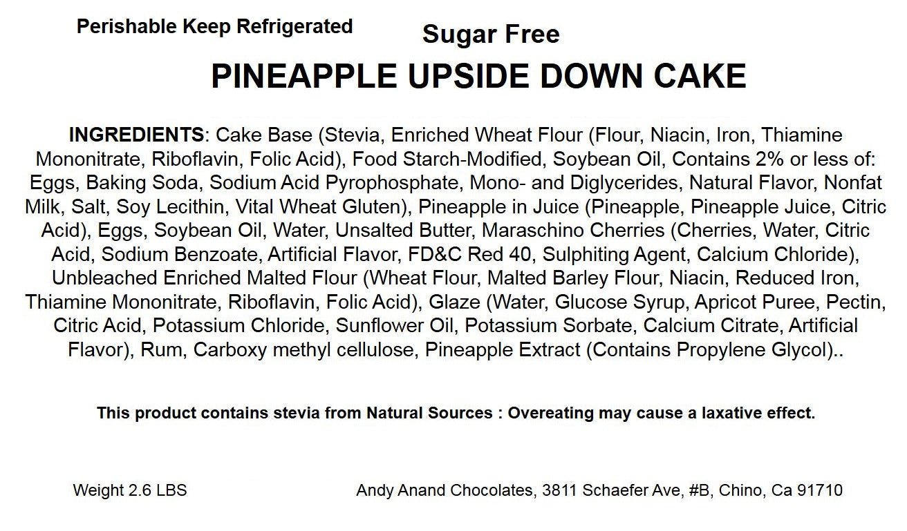Andy Anand Sugar-Free Chocolate Pineapple Upside-Down Cake, 9-Inch, 2.6 lb – Keto & Diabetic-Friendly, Birthday & Celebration Gift Box - Overture Gifts
