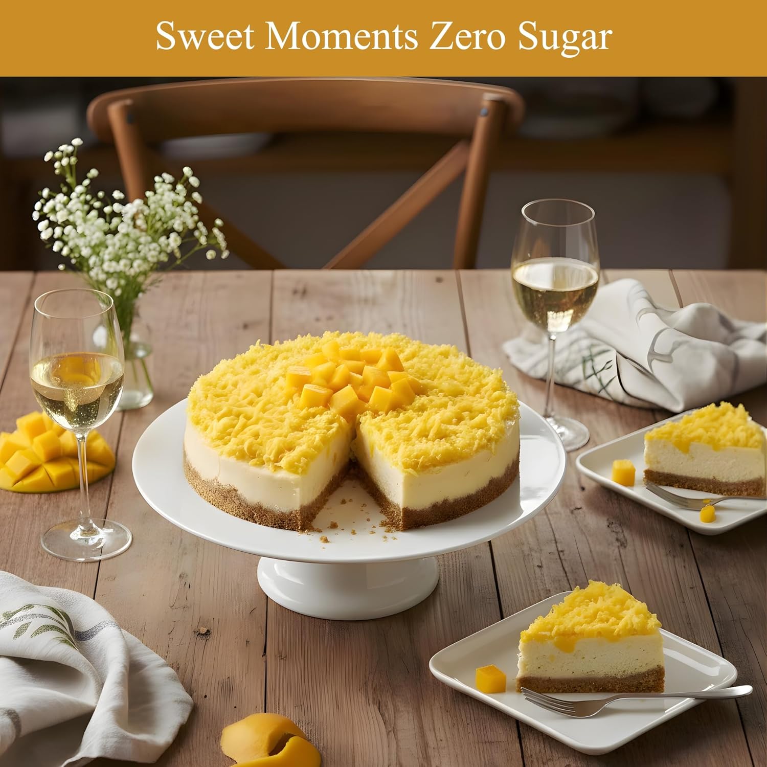 Andy Anand Sugar-Free Coconut Mango Cheesecake, 9-Inch, 2.6 lb – Tropical Flavors, Keto & Diabetic-Friendly, California Cream Cheese Gift - Overture Gifts