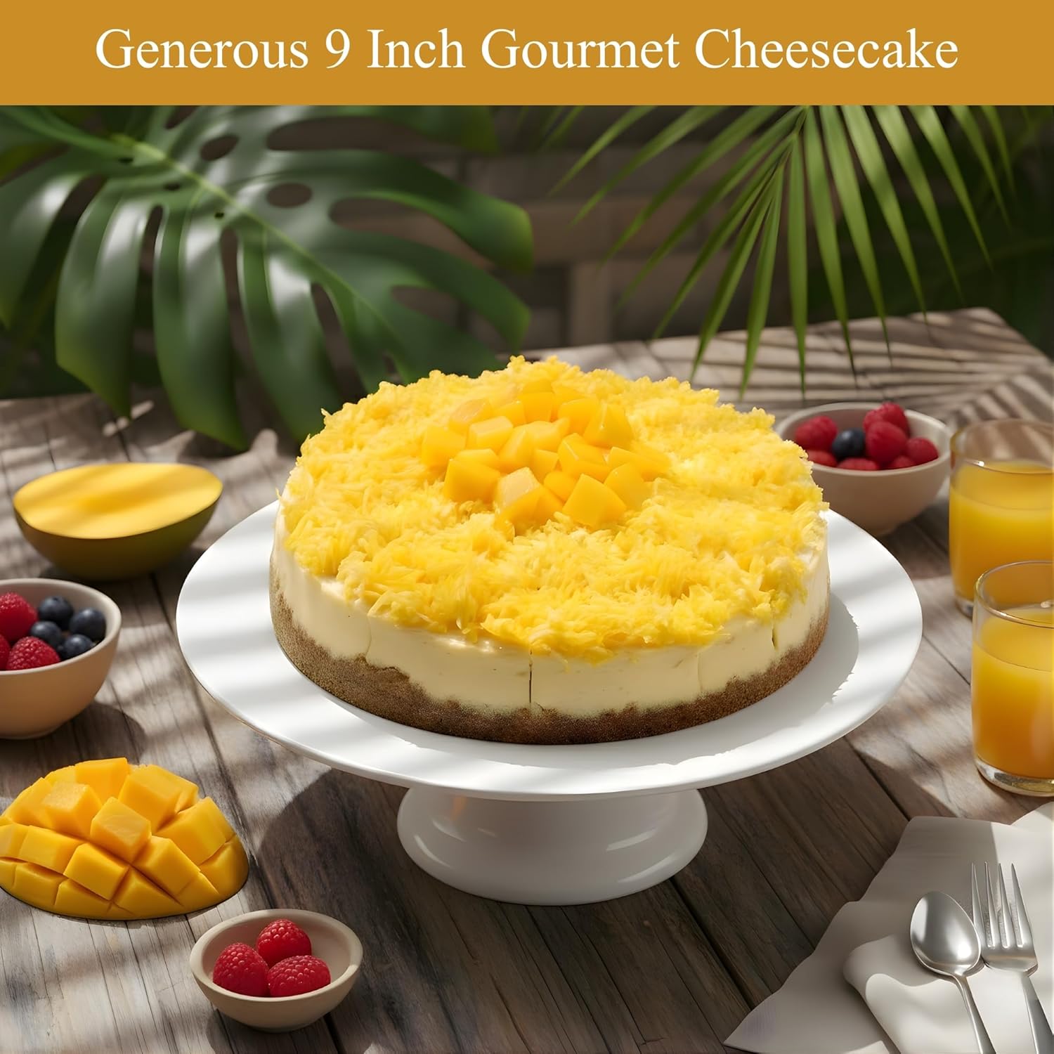 Andy Anand Sugar-Free Coconut Mango Cheesecake, 9-Inch, 2.6 lb – Tropical Flavors, Keto & Diabetic-Friendly, California Cream Cheese Gift - Overture Gifts