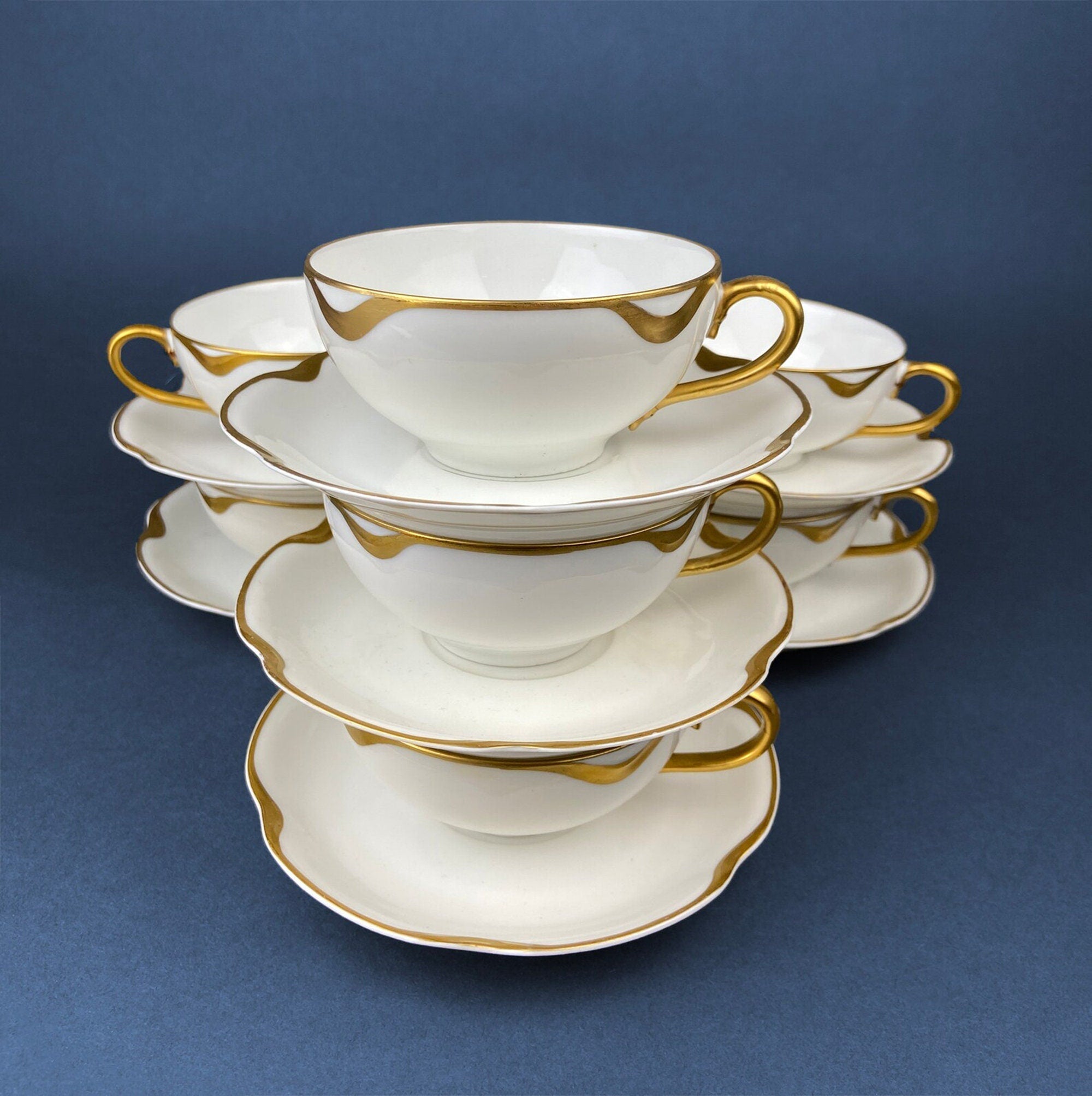 Antique Eschenbach Bavarian Porcelain Tea Trio: Gold Floral Cup, Saucer, Plate - Overture Gifts