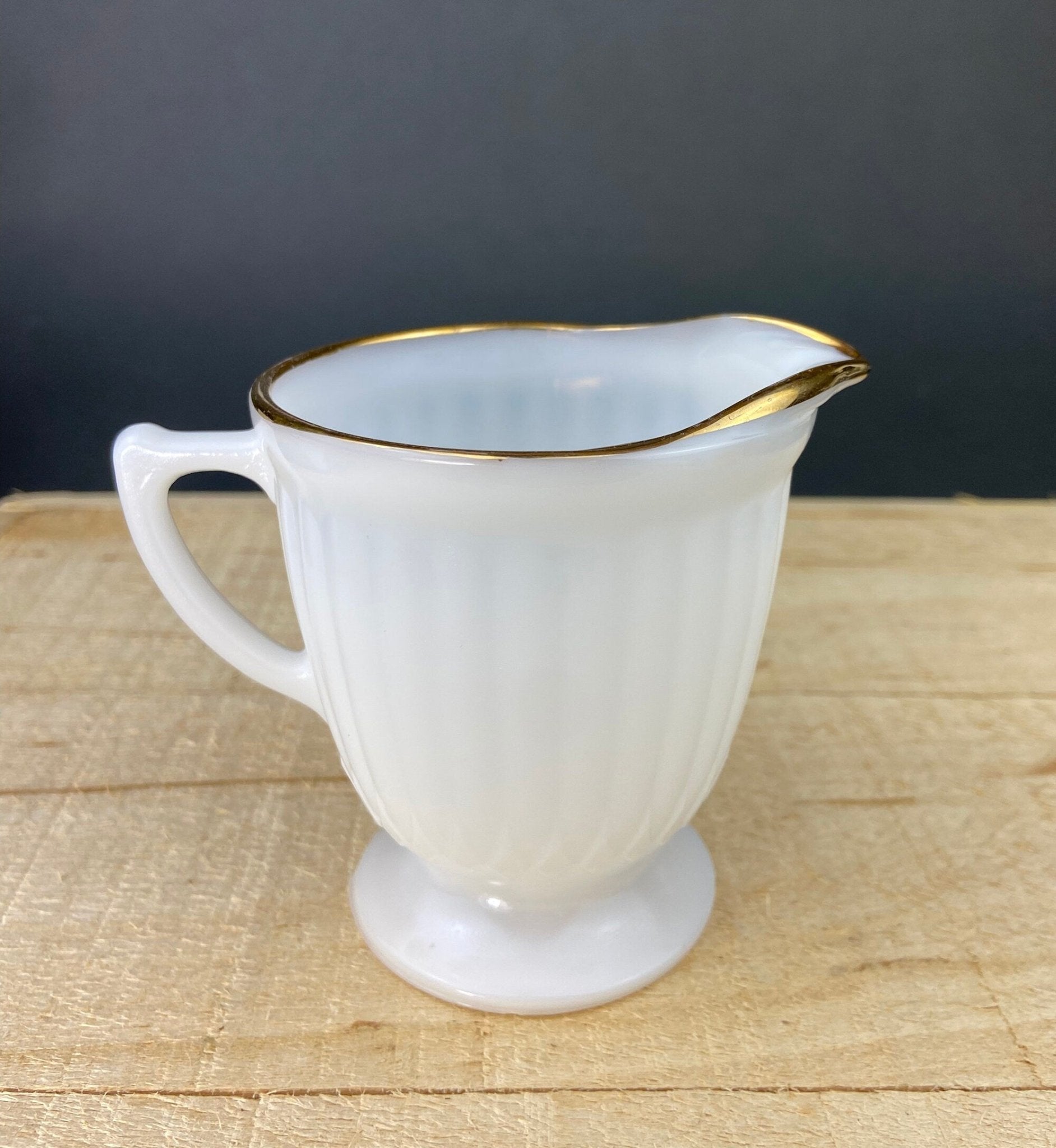 Antique Monax Petalware Opalescent Tea Set Trio. White and Gold Depression Glass Tea Cup, Saucer, Dessert or Salad Plate & Serving Plate. - Overture Gifts