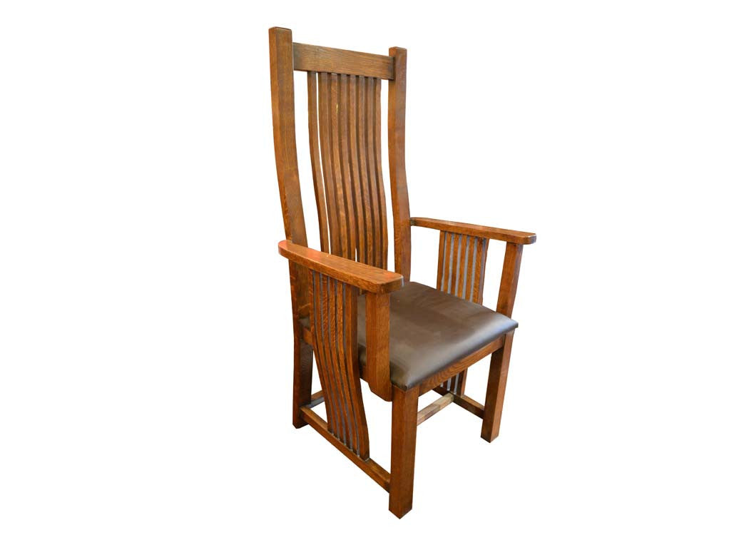 Set of 8 - Mission / Arts and Crafts Oak Curved High Back Dining Chairs