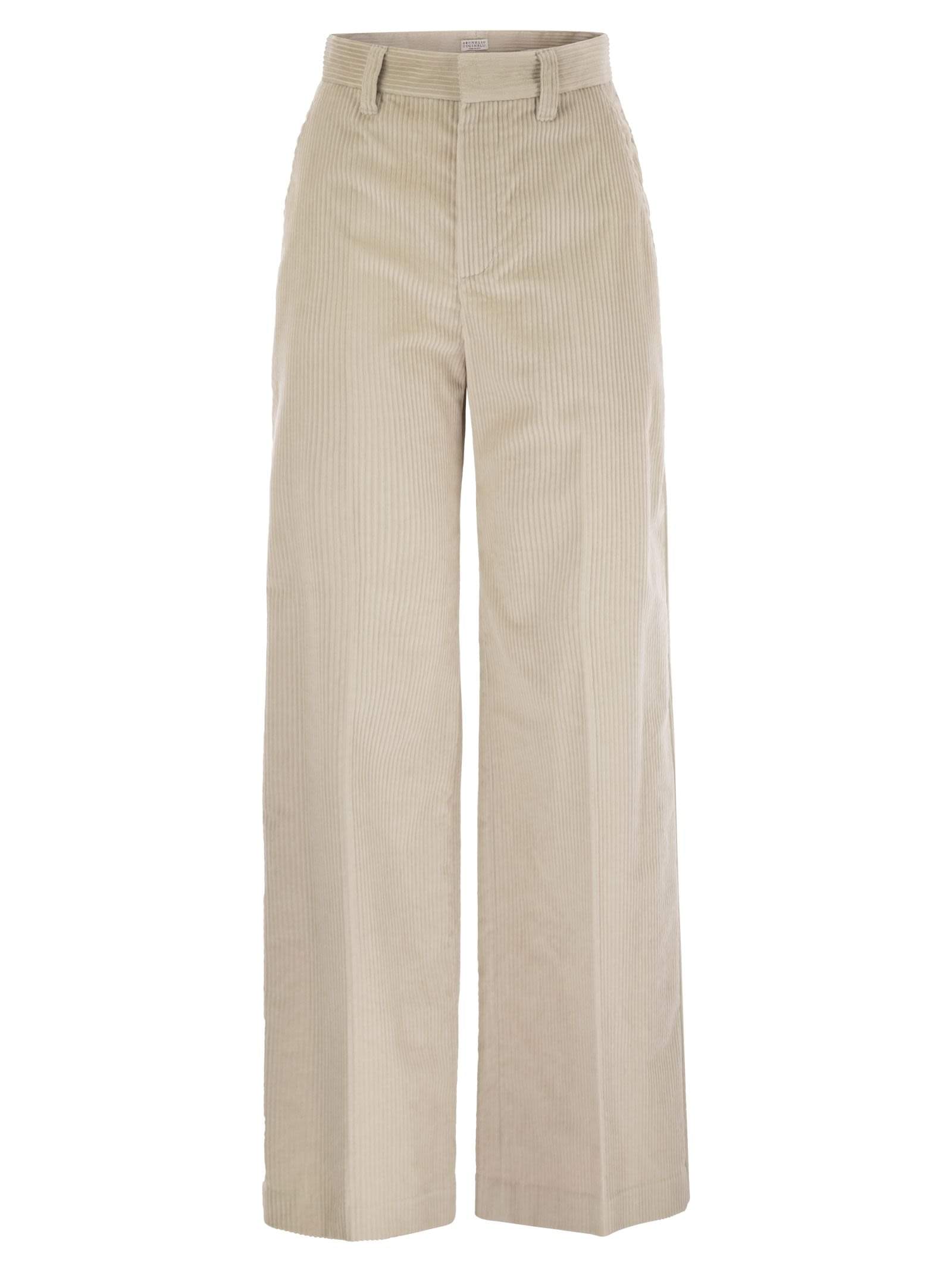 Brunello Cucinelli Women Fluid Corduroy Sartorial Track Trousers With Jewellery