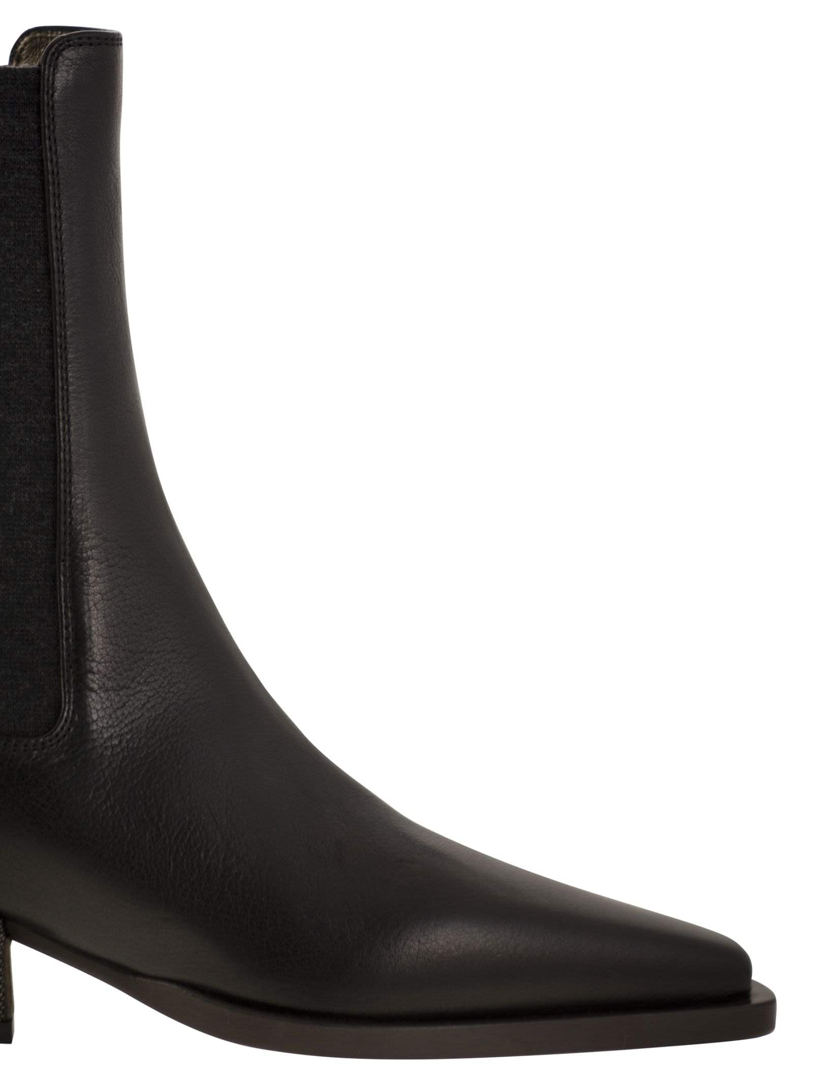 Brunello Cucinelli Women Classic Leather Chelsea Boot With Precious Block Heels