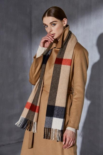 Autumn Winter Super Soft Hijab Classic Cashmere Tartan Lightweight Pure Wool Plaid Scarf Women's Shawls Elegant Thickened To Keep Warm For Women
