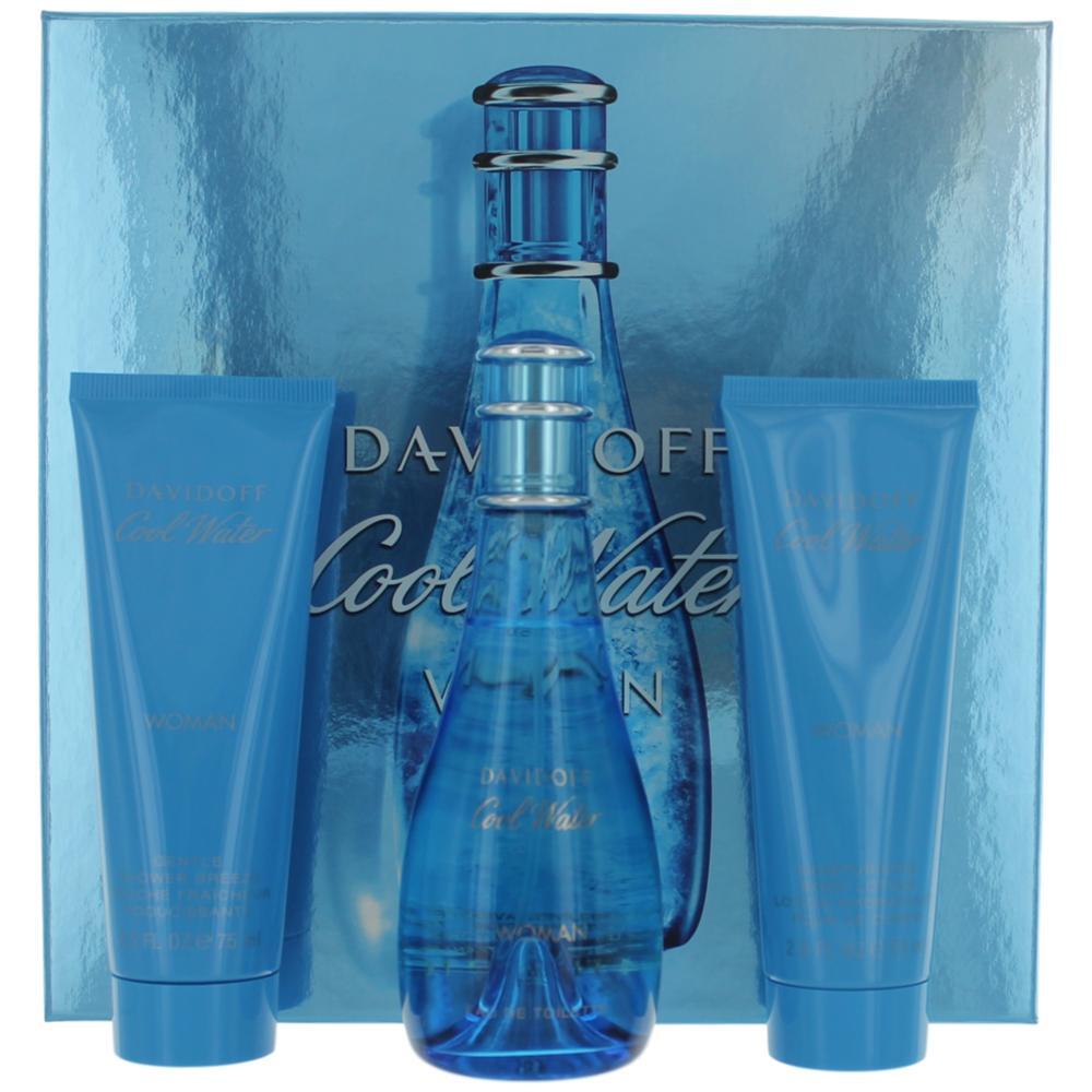 Davidoff Cool Water 3 Piece Gift Set for Women (3.4 oz EDT + 2.5 oz Body Lotion + 2.5 oz Shower Gel)