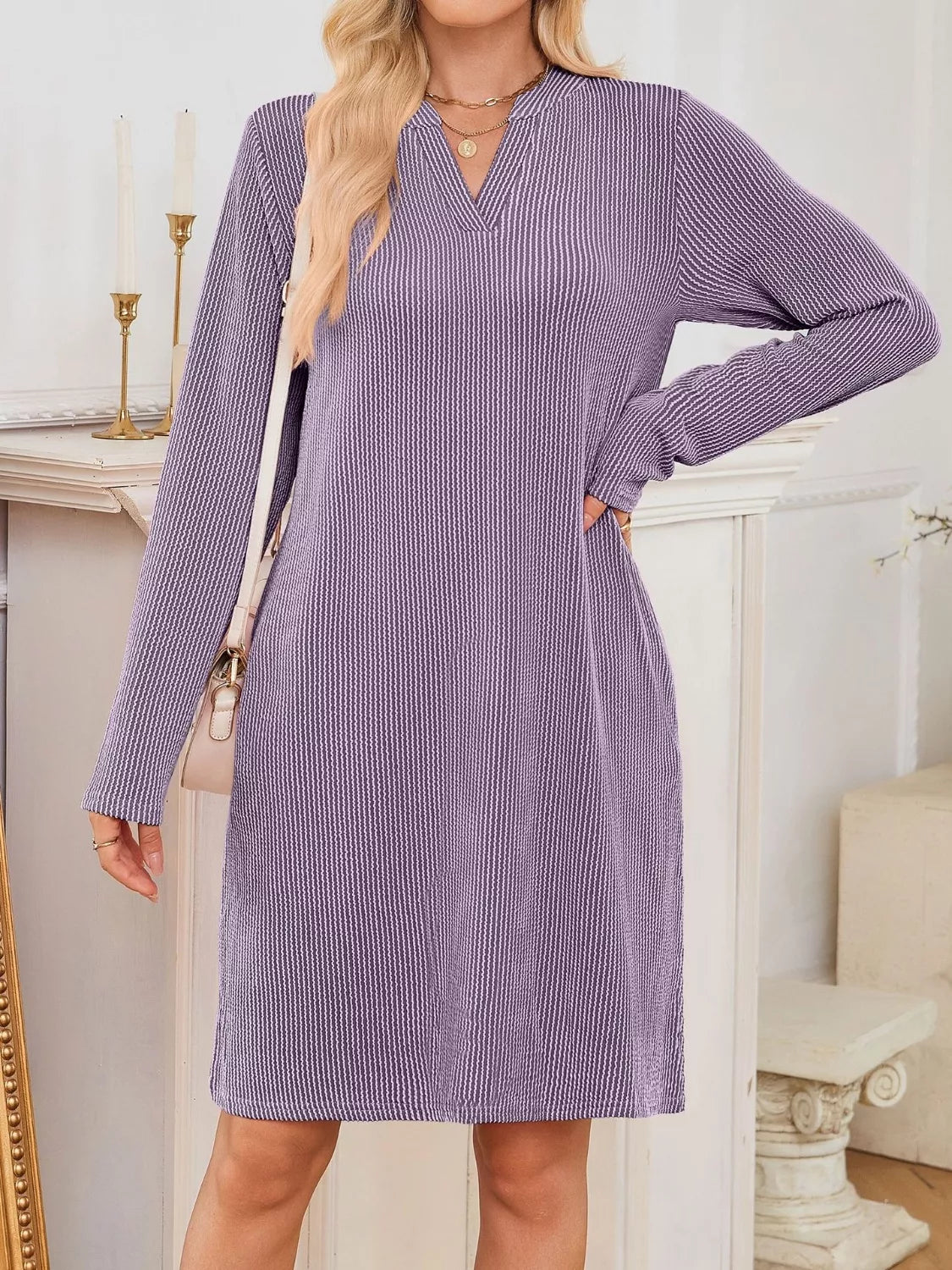 Casual Ribbed Knit Long Sleeve Dress