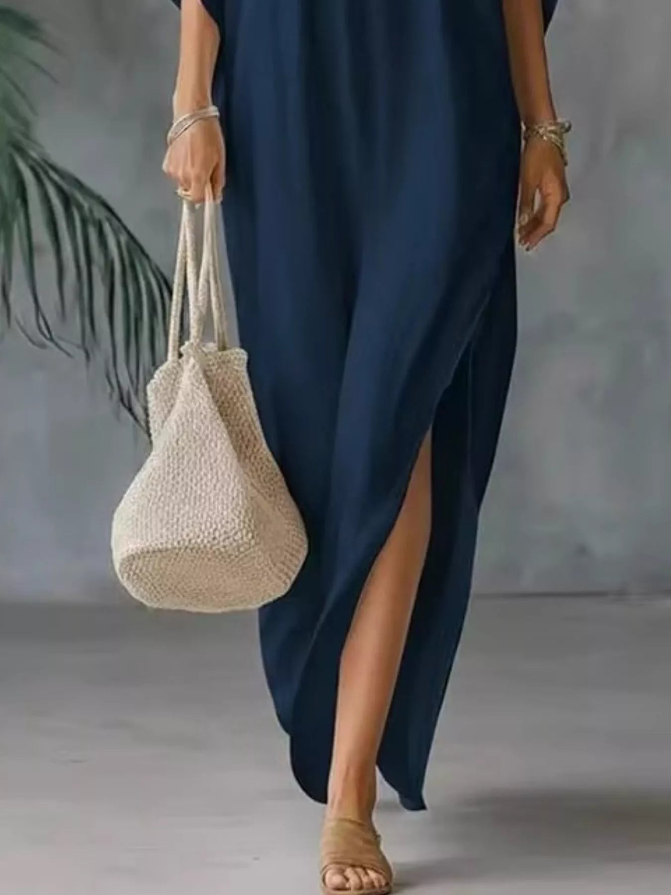 Full Size V-Neck Maxi Dress with Side Slits Plus Size