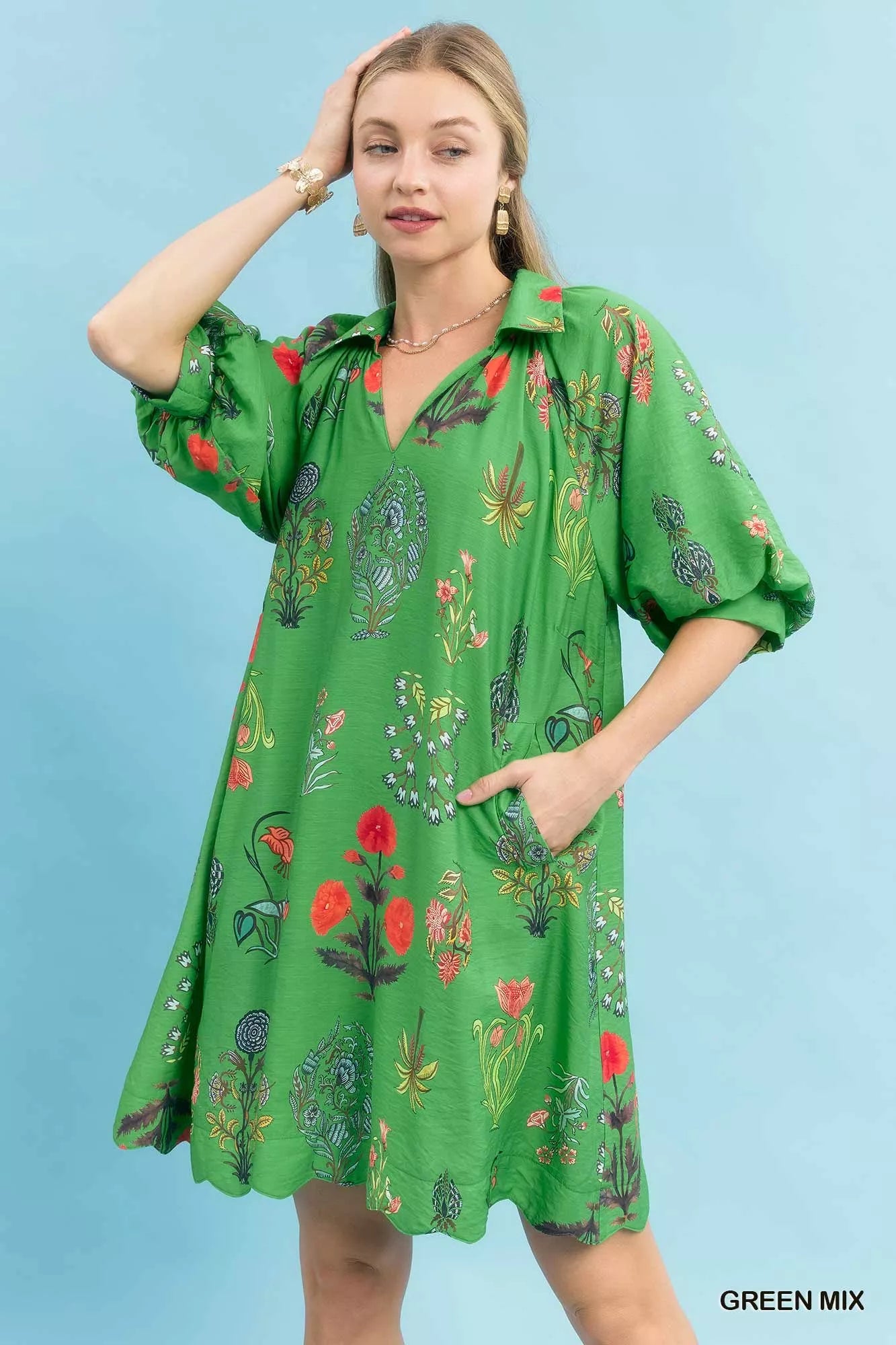 Umgee Floral Encyclopedia Print Mini Dress