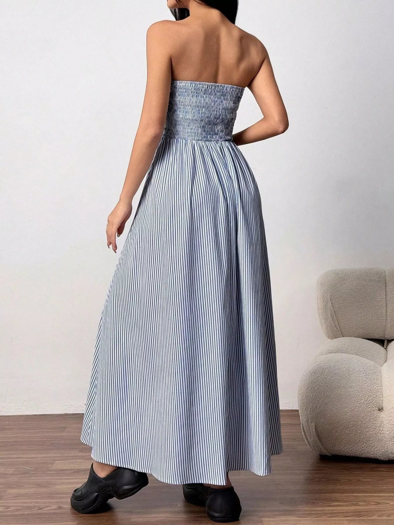 Striped Strapless Casual Maxi Dress