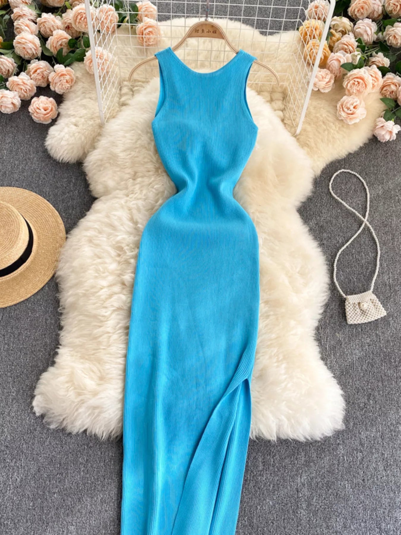 Knot Back Sleeveless Knit Bodycon Midi Dres