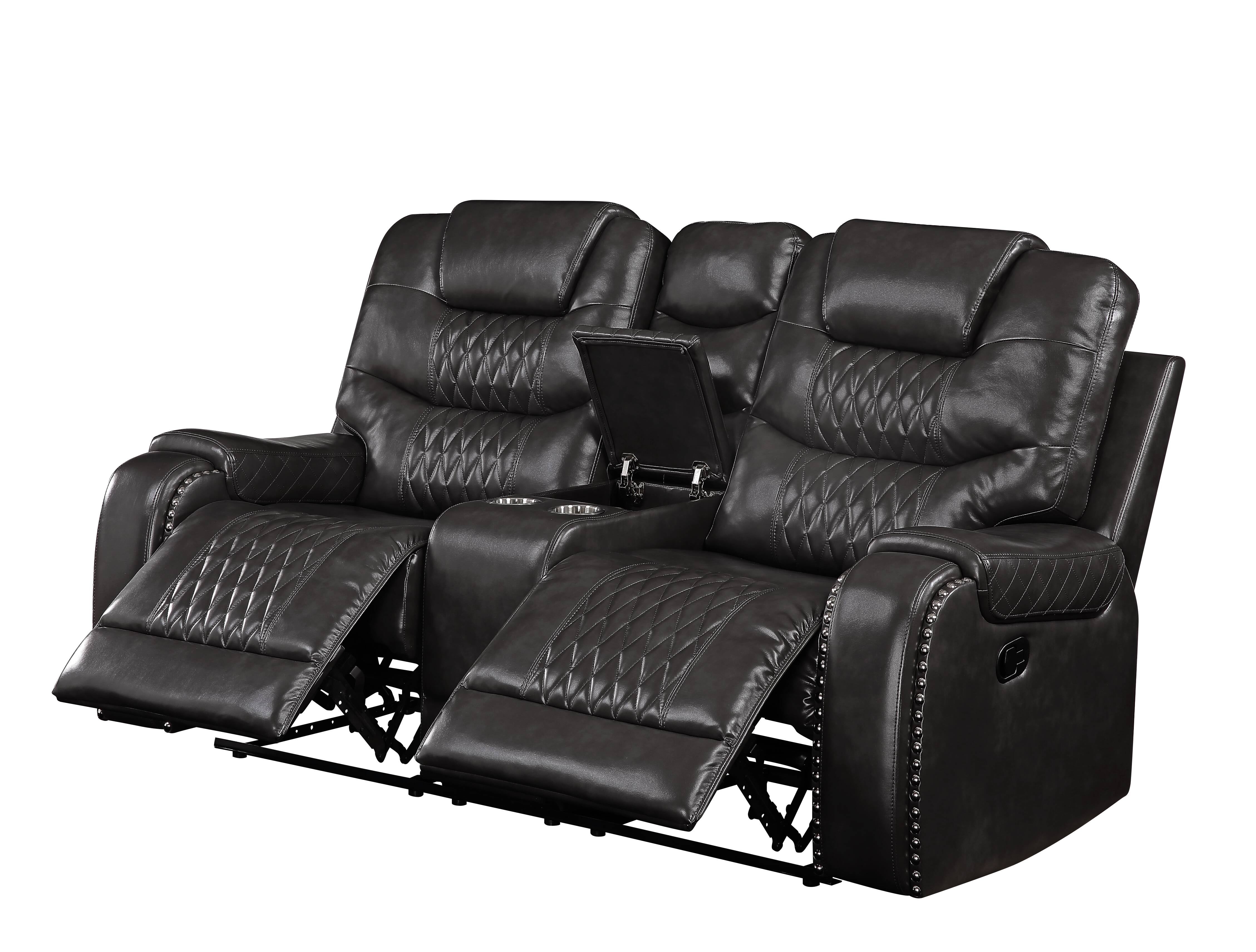 Braylon Magnetite Synthetic Leather Recliner Loveseat with Cupholder Console