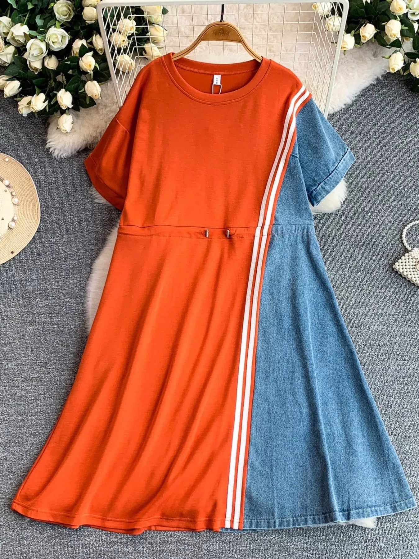 Color Block Short Sleeve Casual Dress