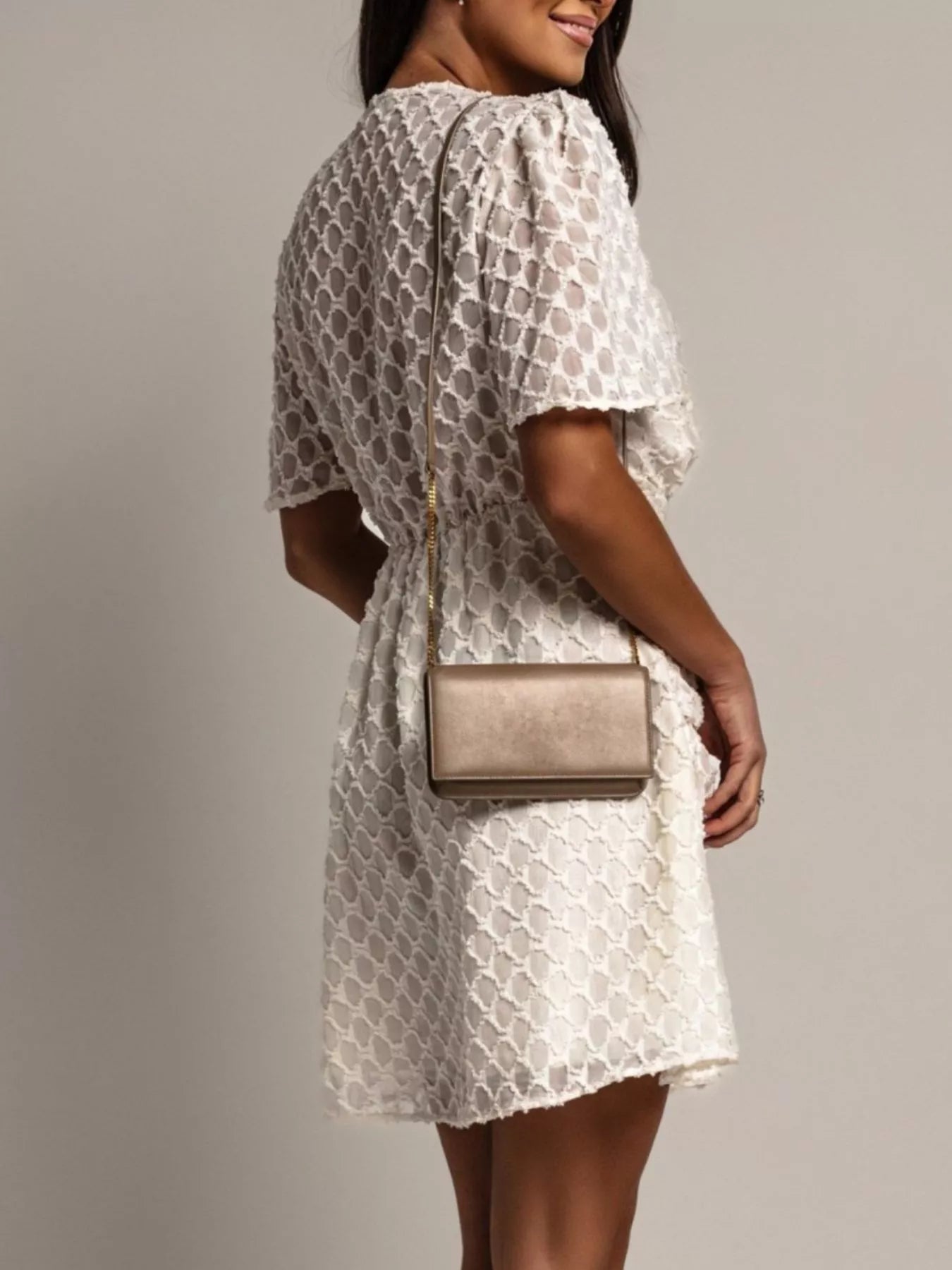 Textured V-Neck Ruched Mini Dress