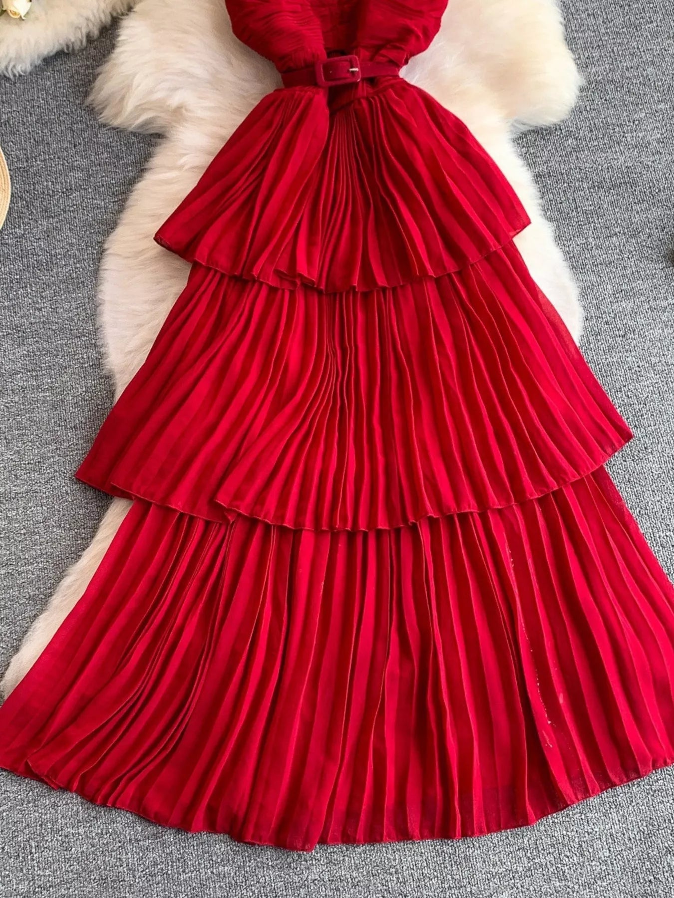 Pleated Layered Spaghetti Strap Midi Dress