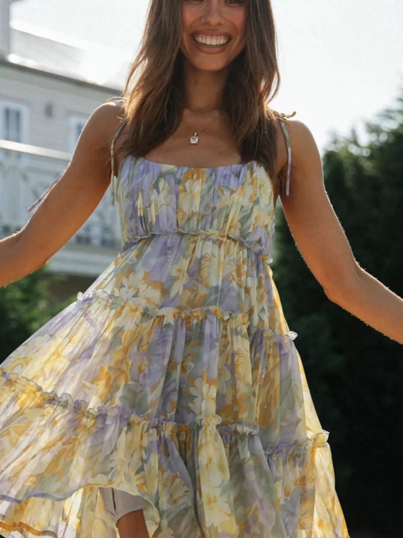 Floral Print Ruffle Tiered Mini Dress