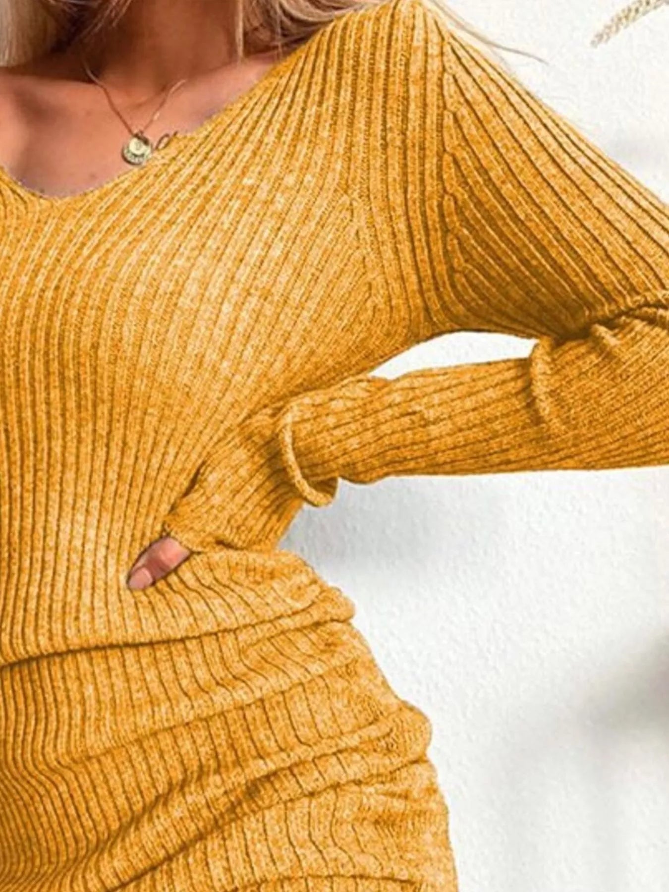 Full Size Ribbed Knit Drawstring Bodycon Sweater Dress Plus Size