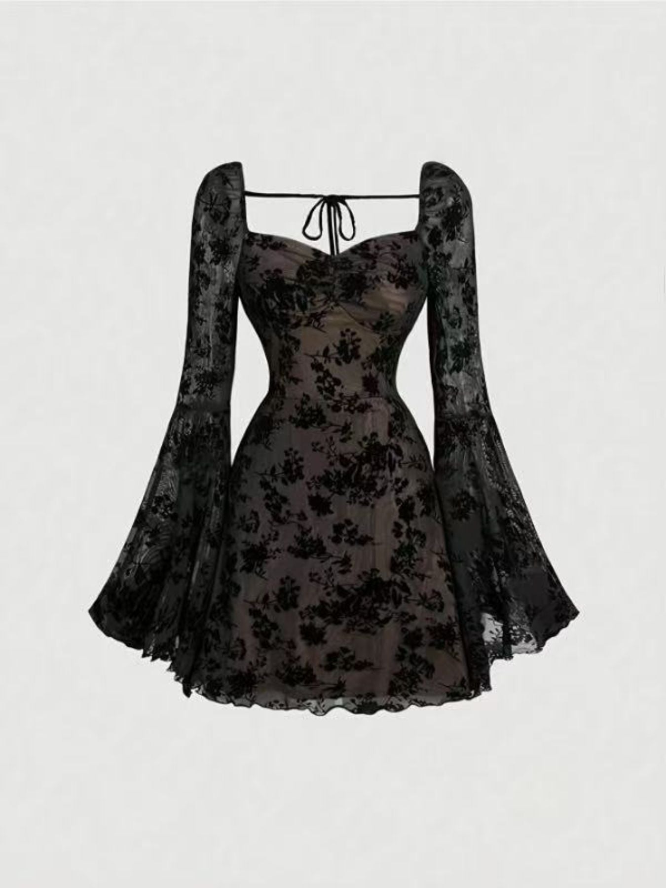 Full Size Sweetheart Neck Flared Sleeve Mini Dress Plus Size