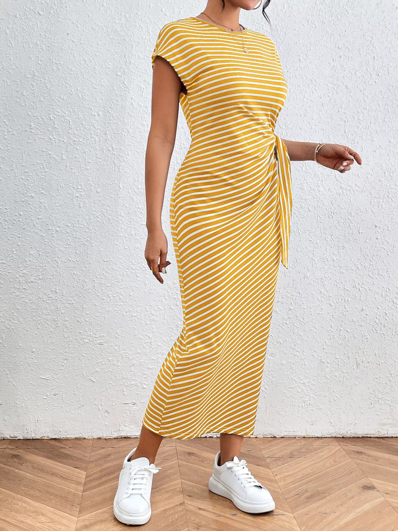 Striped Tie-Waist Midi Dress