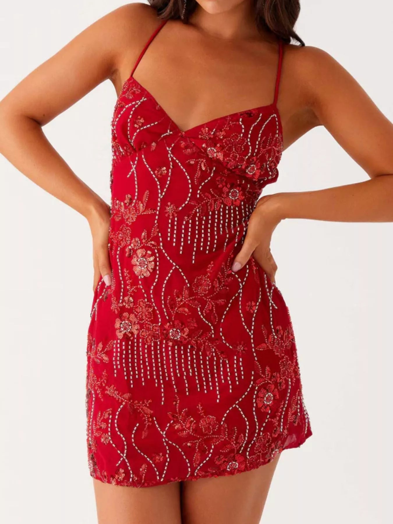 Beaded Floral Mini Dress