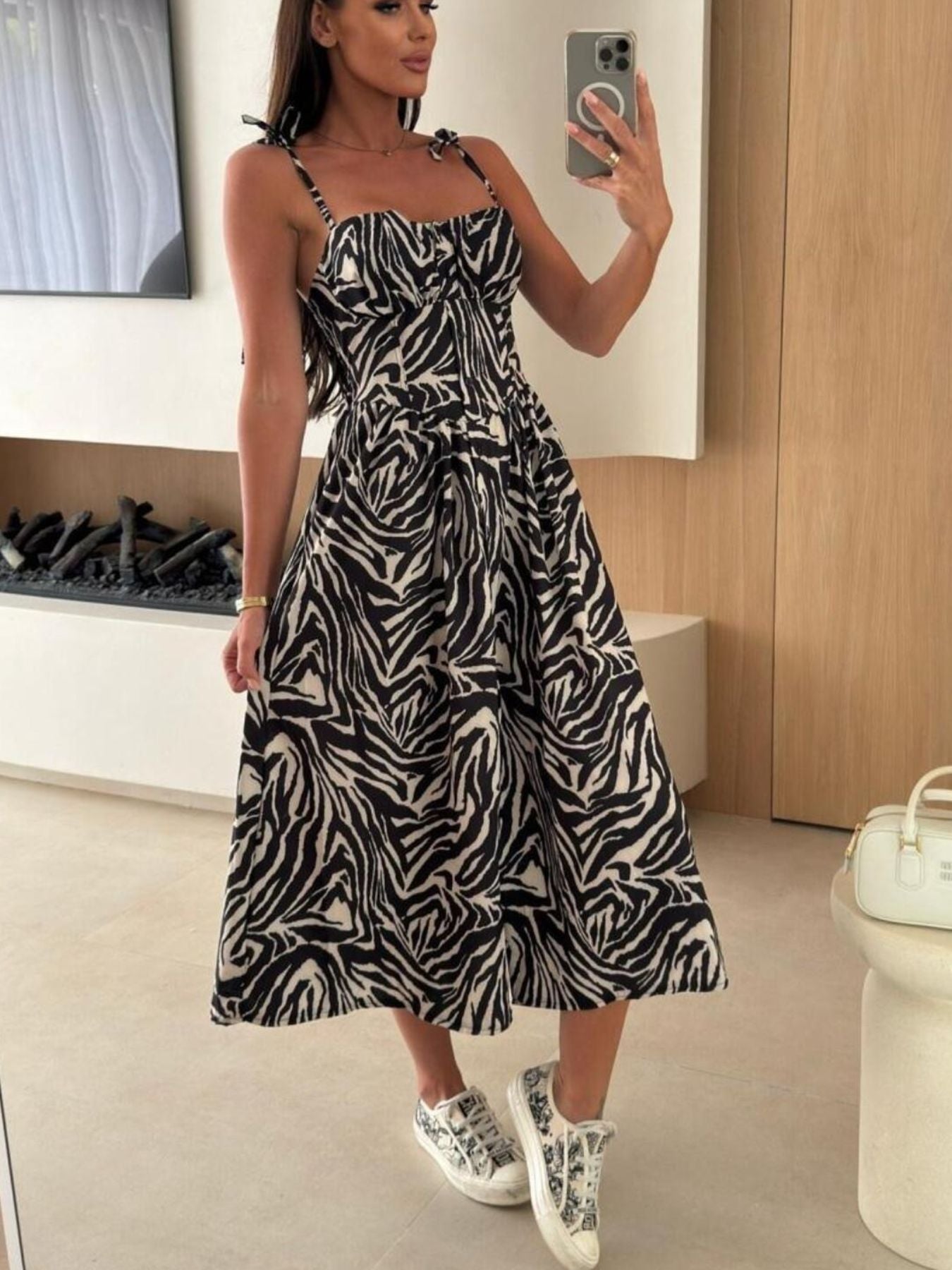 Striped Tie-Shoulder Midi Dress