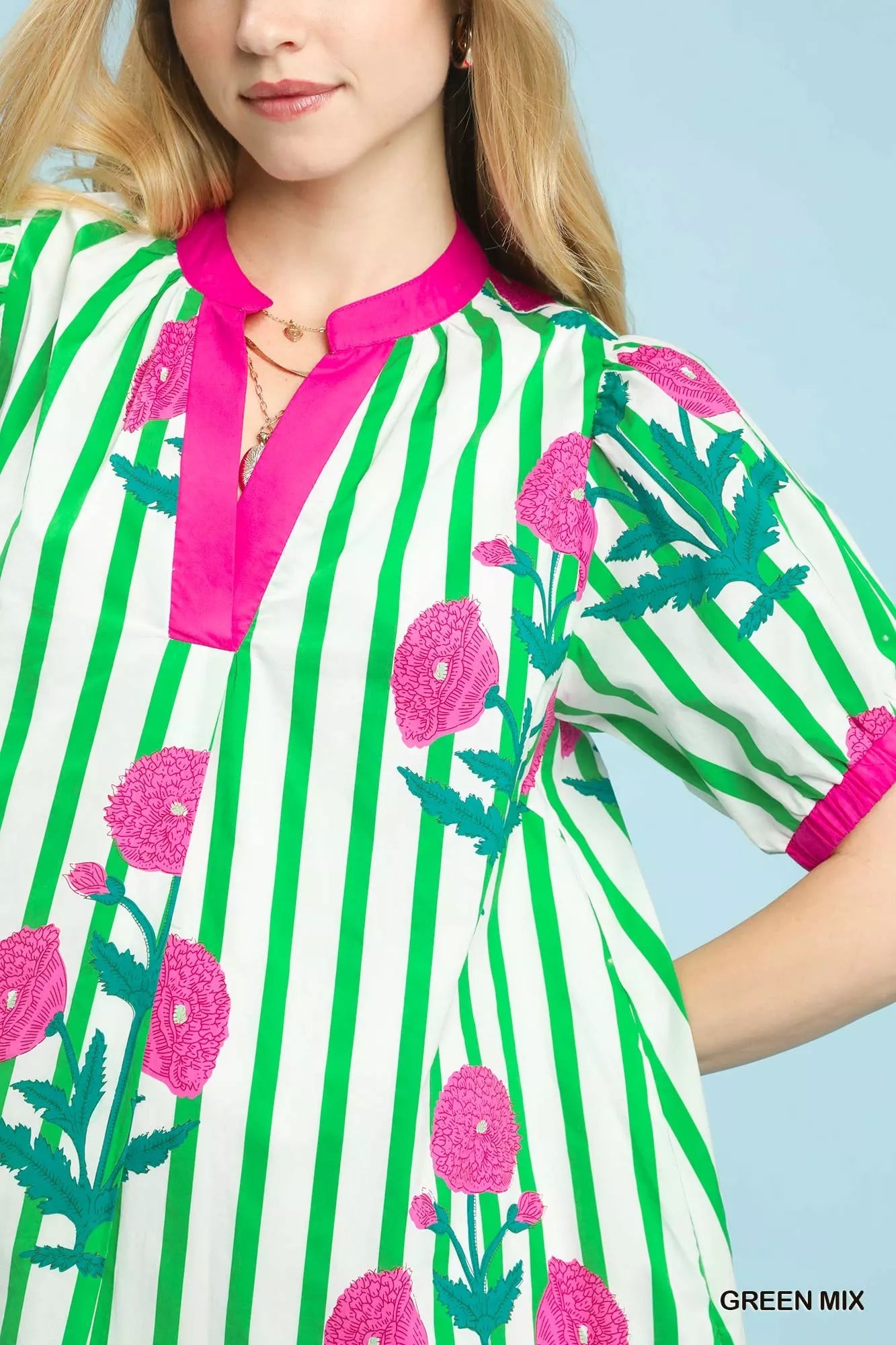 Umgee Mix Floral Stripe Contrast Dress