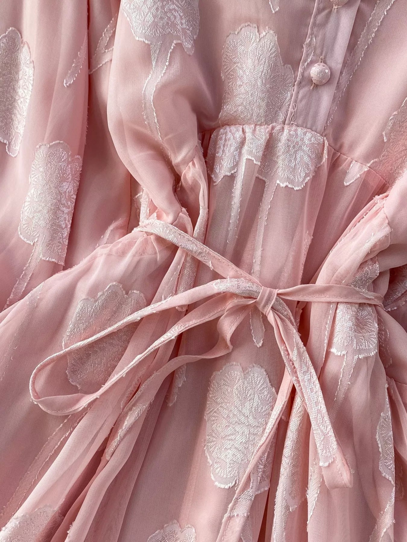 Button Front Puff Sleeve Chiffon Dress