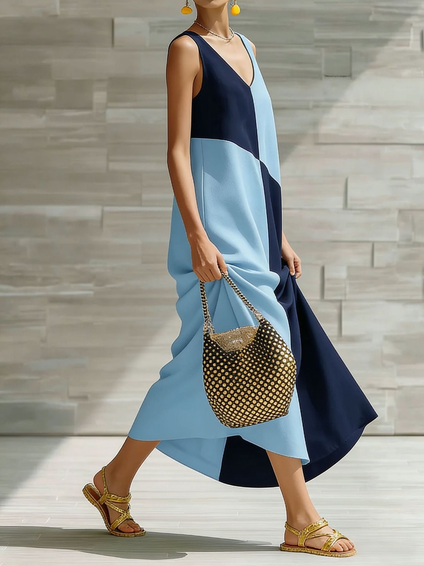 Color Block Sleeveless Maxi Dress